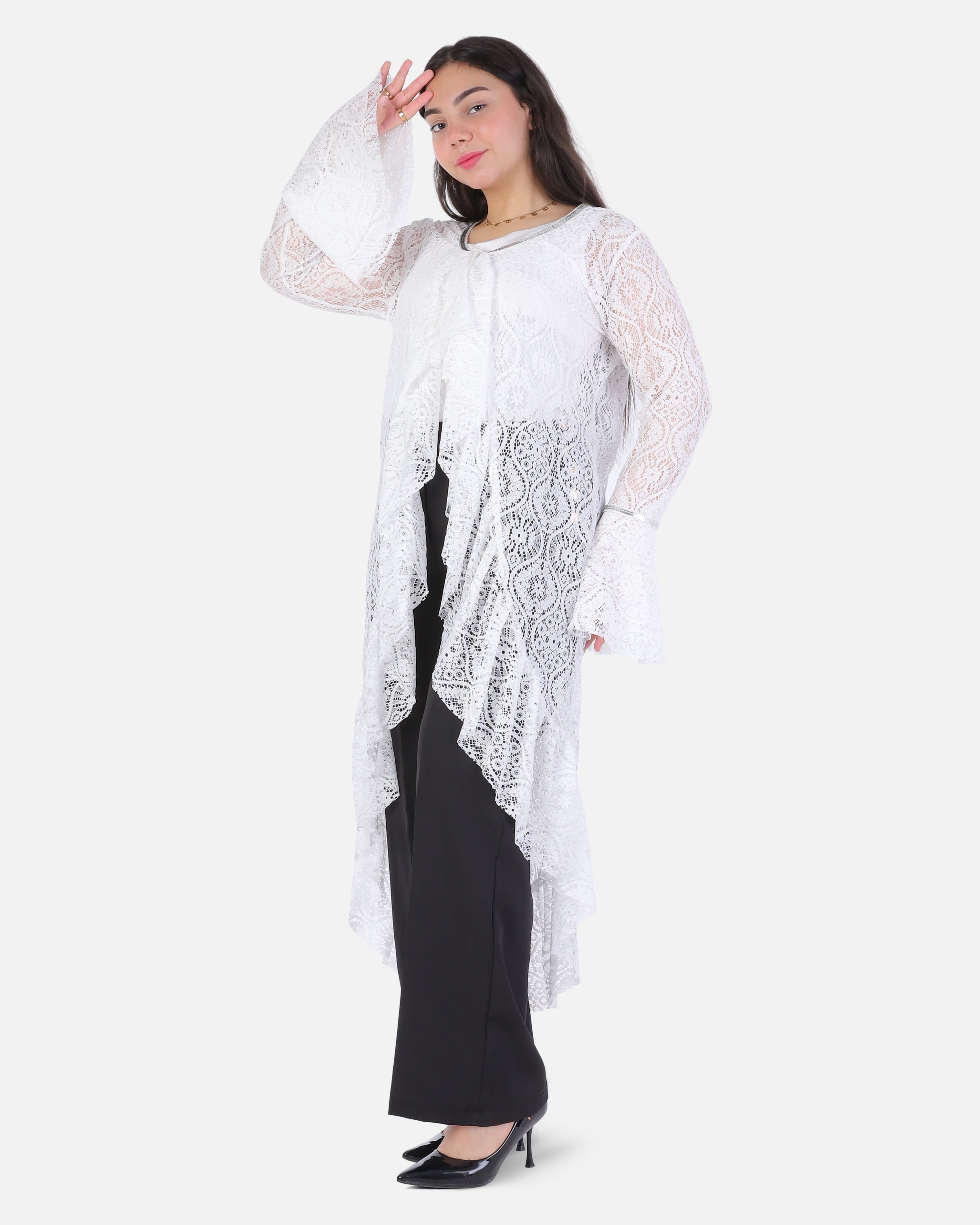 Long Lace Kimono with Flared Sleeves 20743042