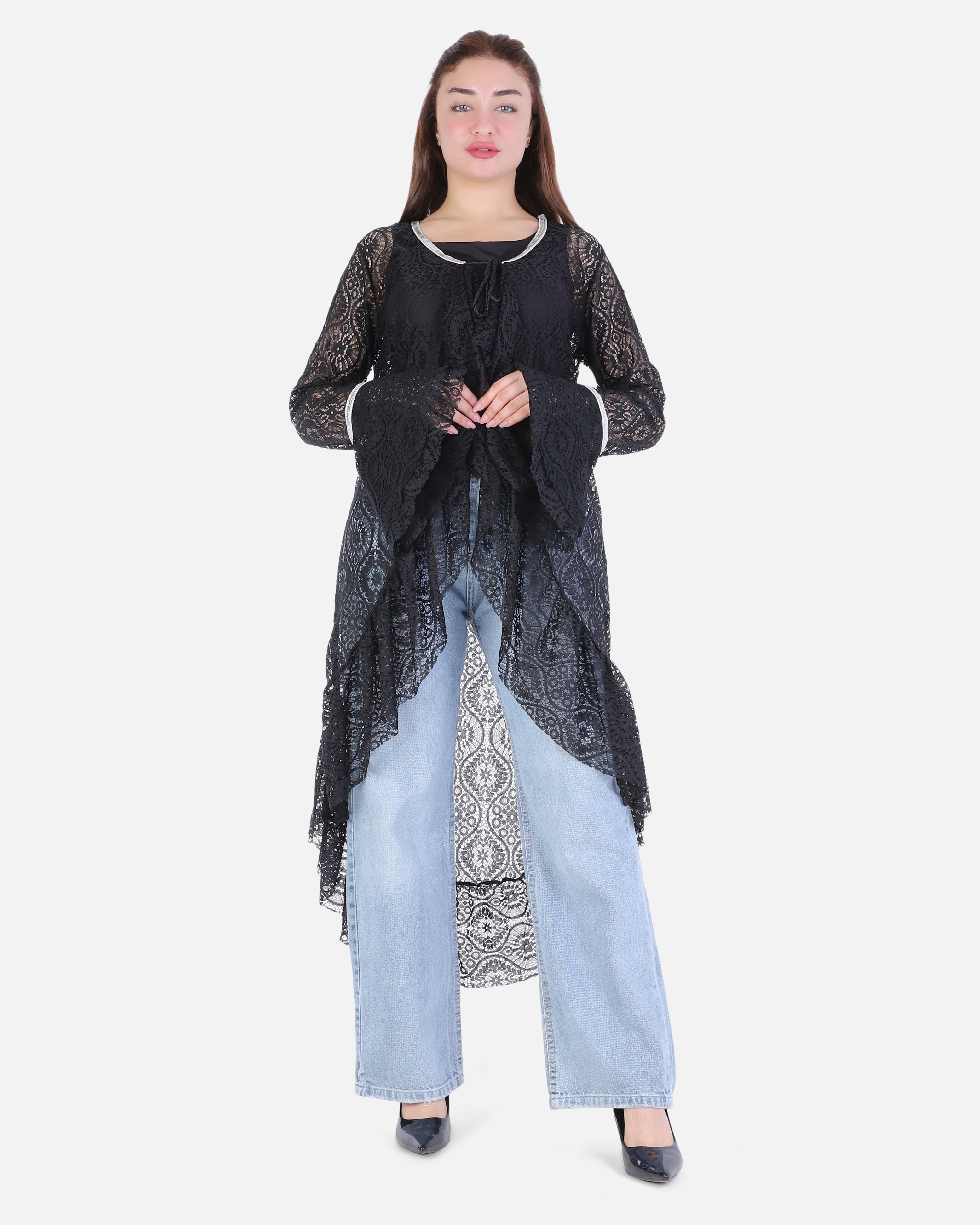 Long Lace Kimono with Flared Sleeves 20743042