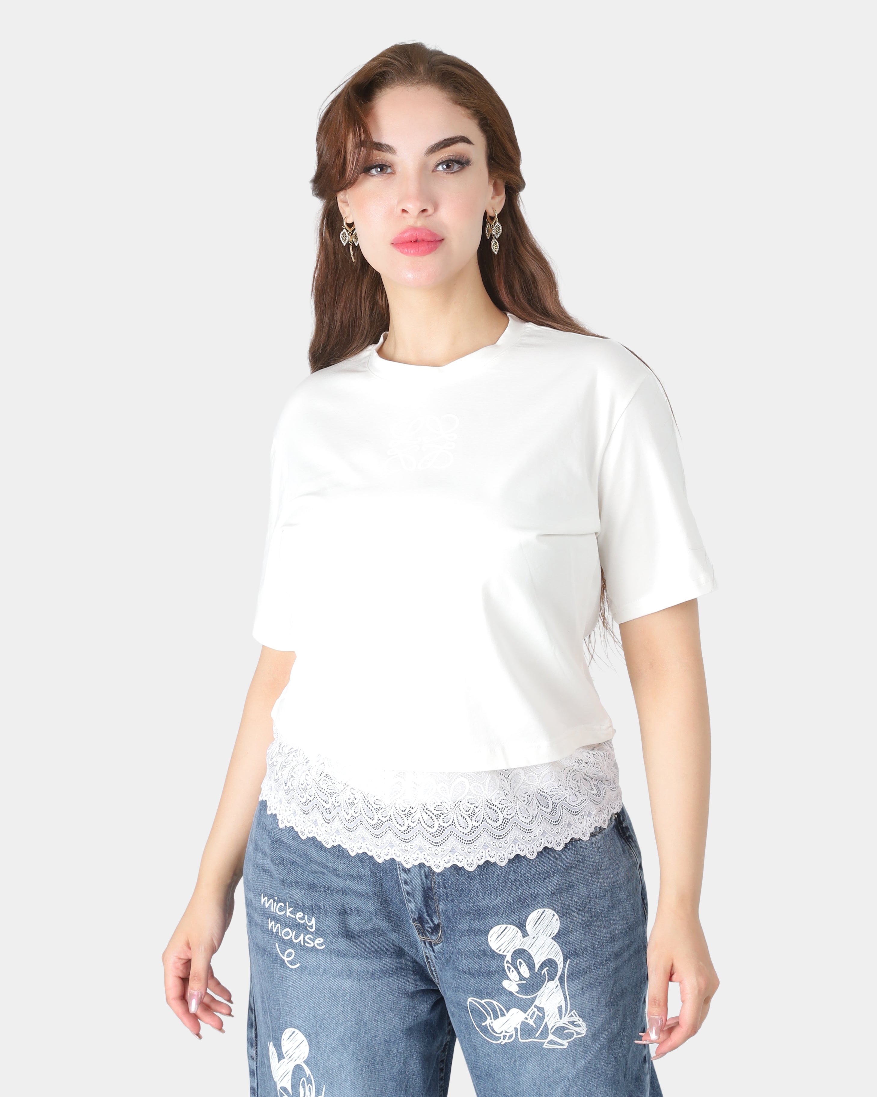 Cropped Lace Trim T-Shirt 20762102