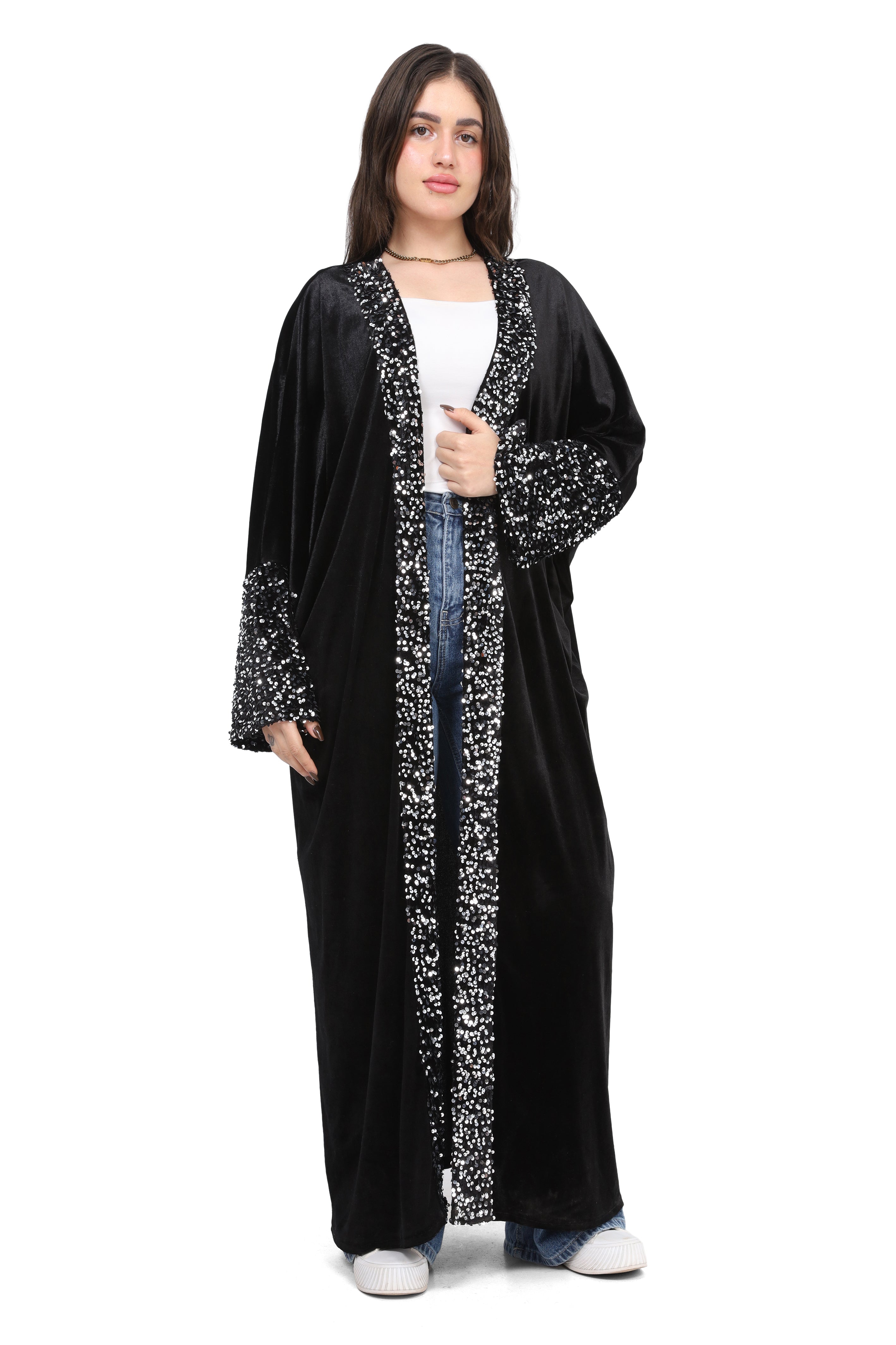 Velvet Cardigan With Sequin Trim 17195006