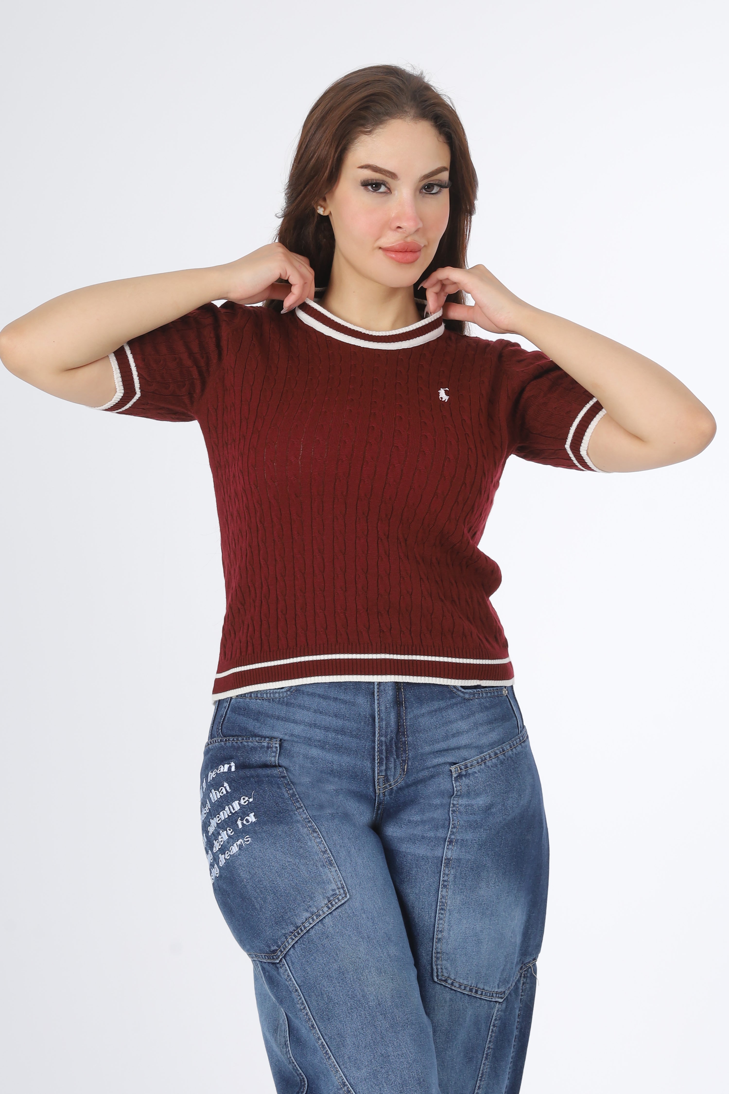 Cable Knit Short Sleeve T-shirt 2076603