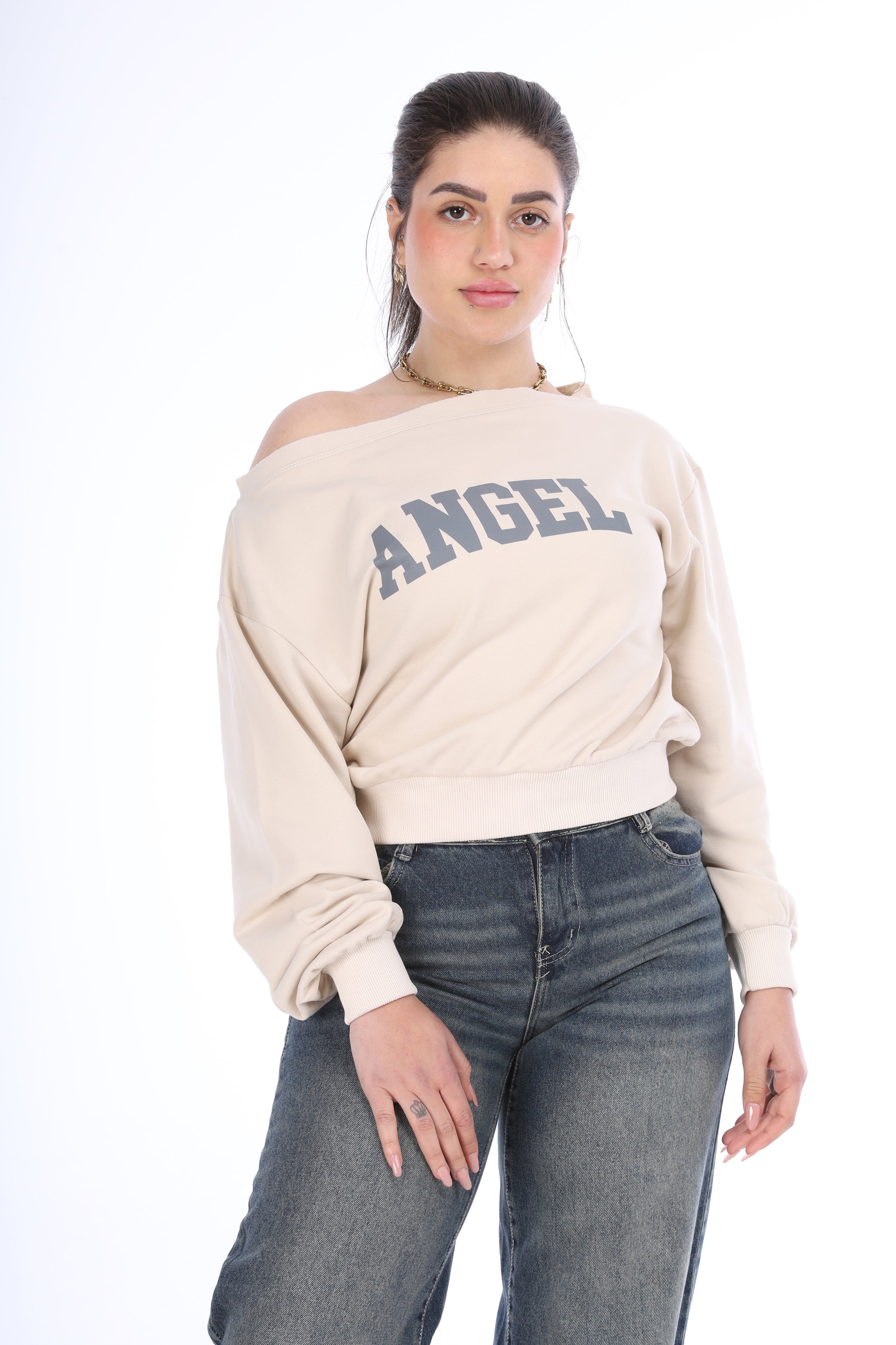 Cropped One-Shoulder Sweatshirt 2079517
