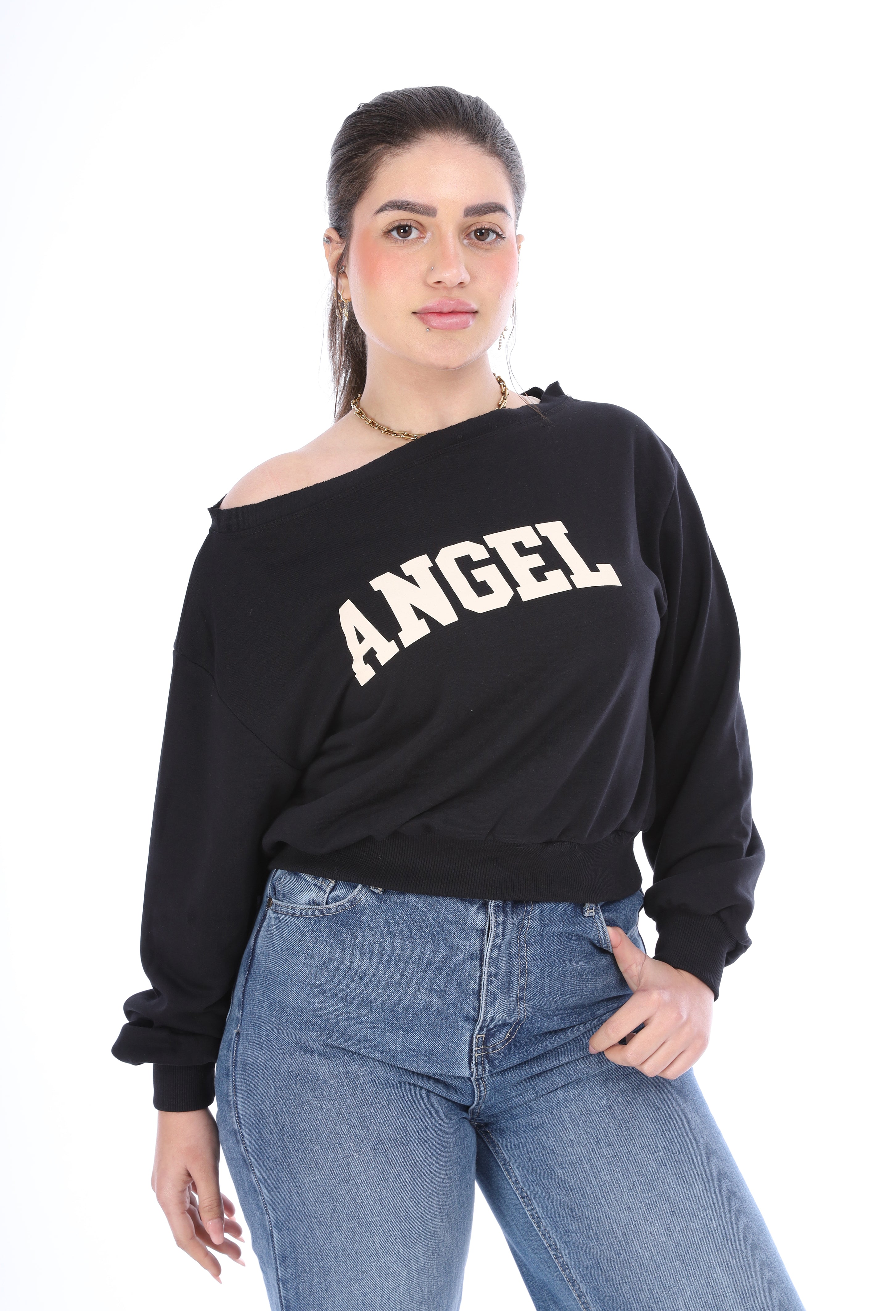 Cropped One-Shoulder Sweatshirt 2079517