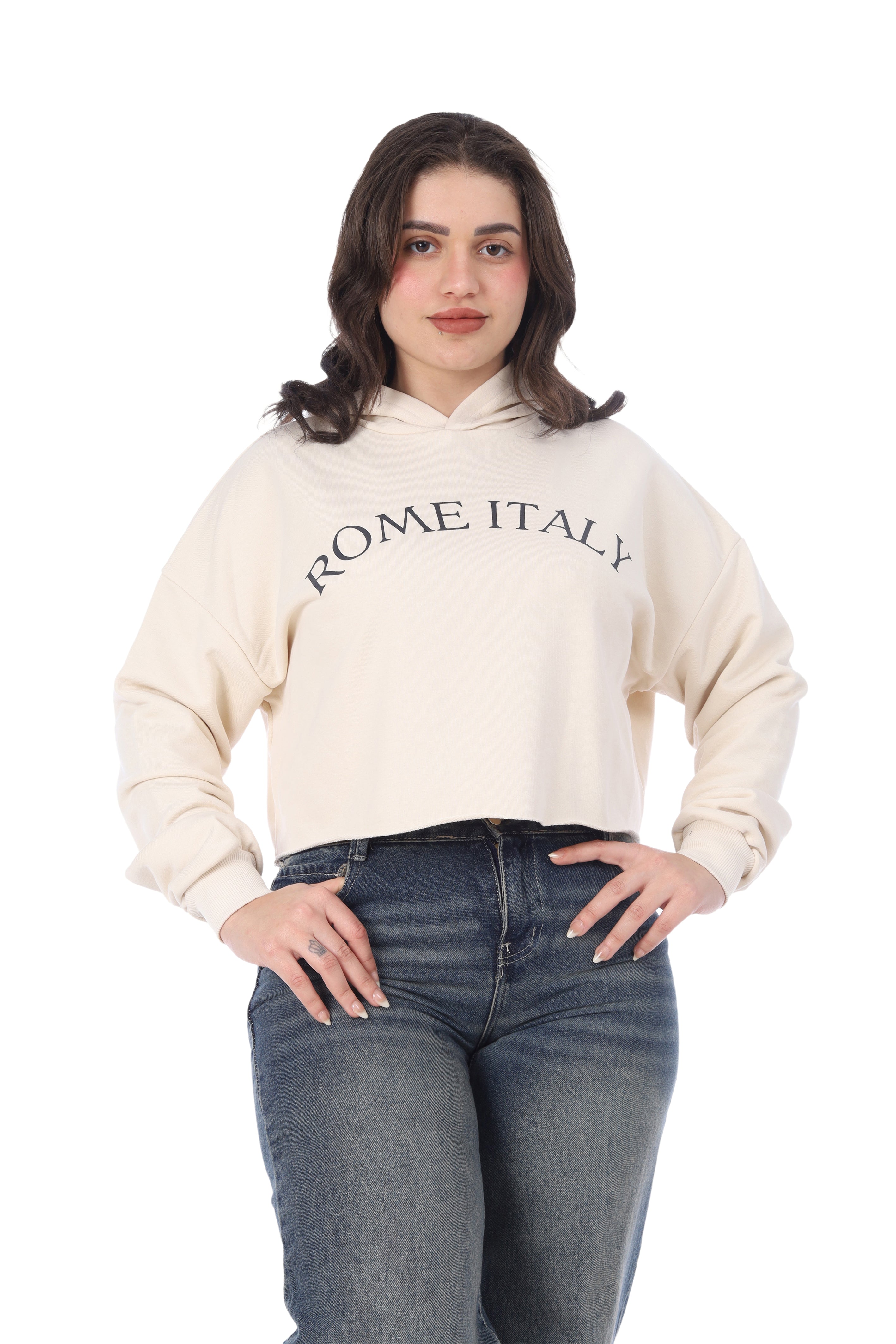 Cropped Printed Hoodie  2079535