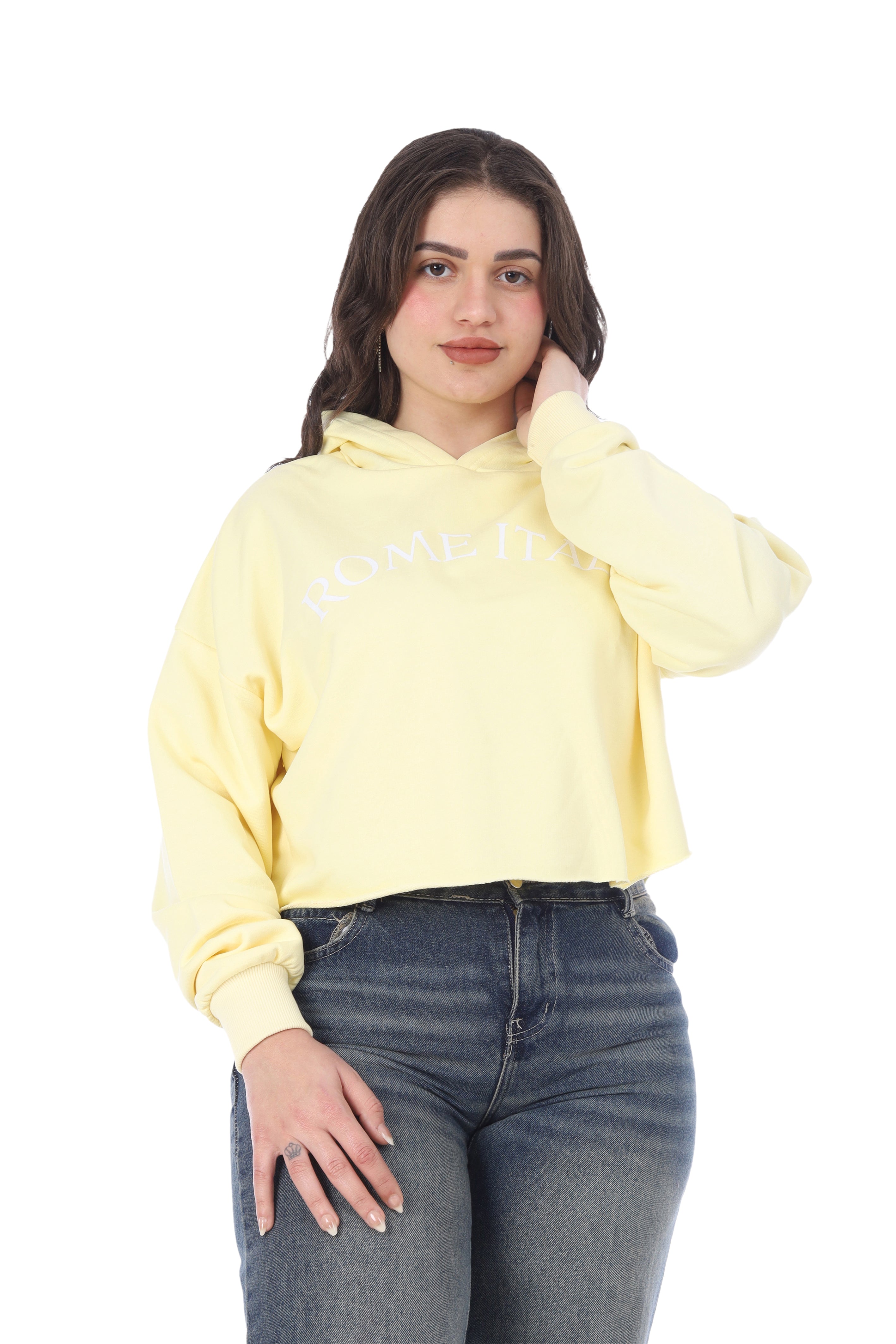 Cropped Printed Hoodie  2079535