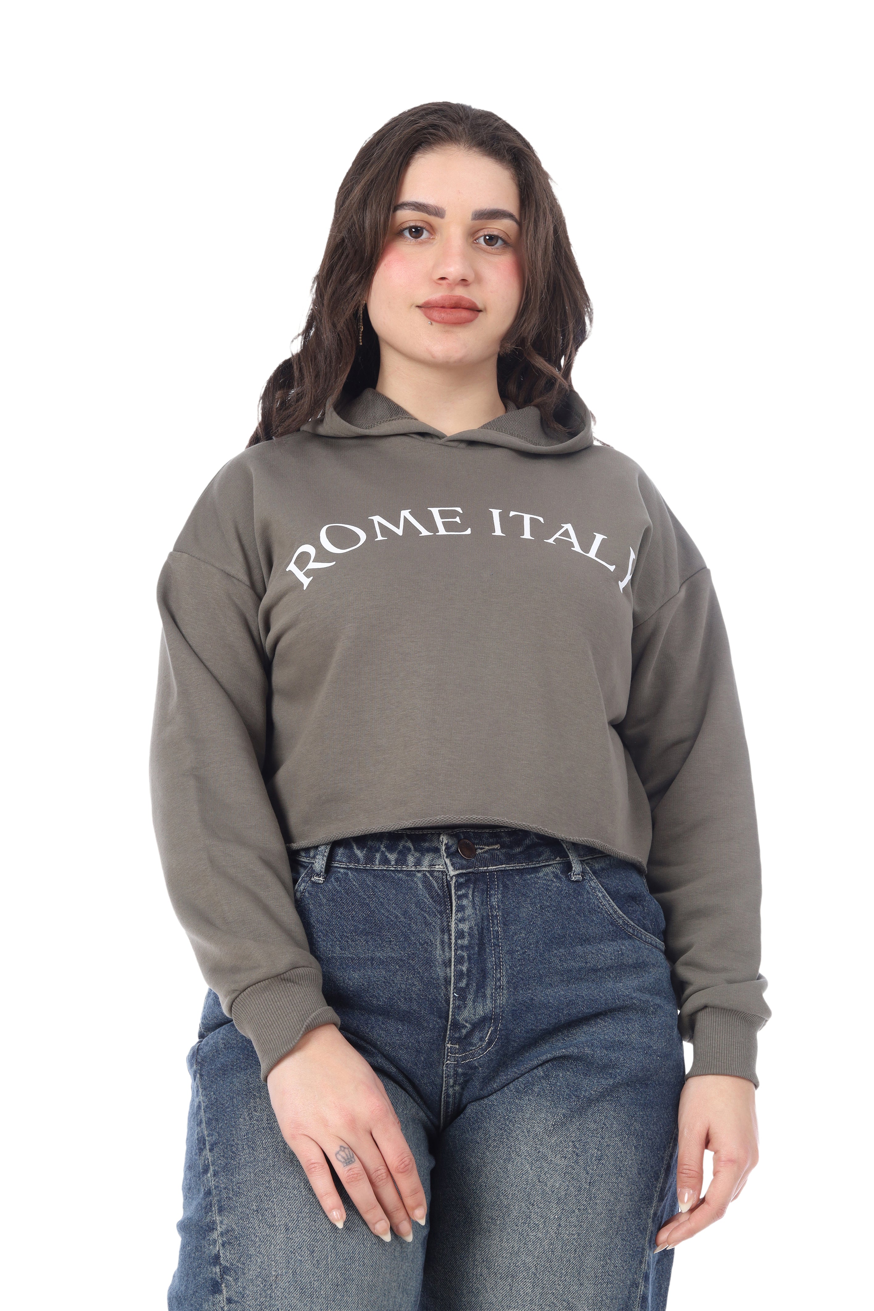 Cropped Printed Hoodie  2079535