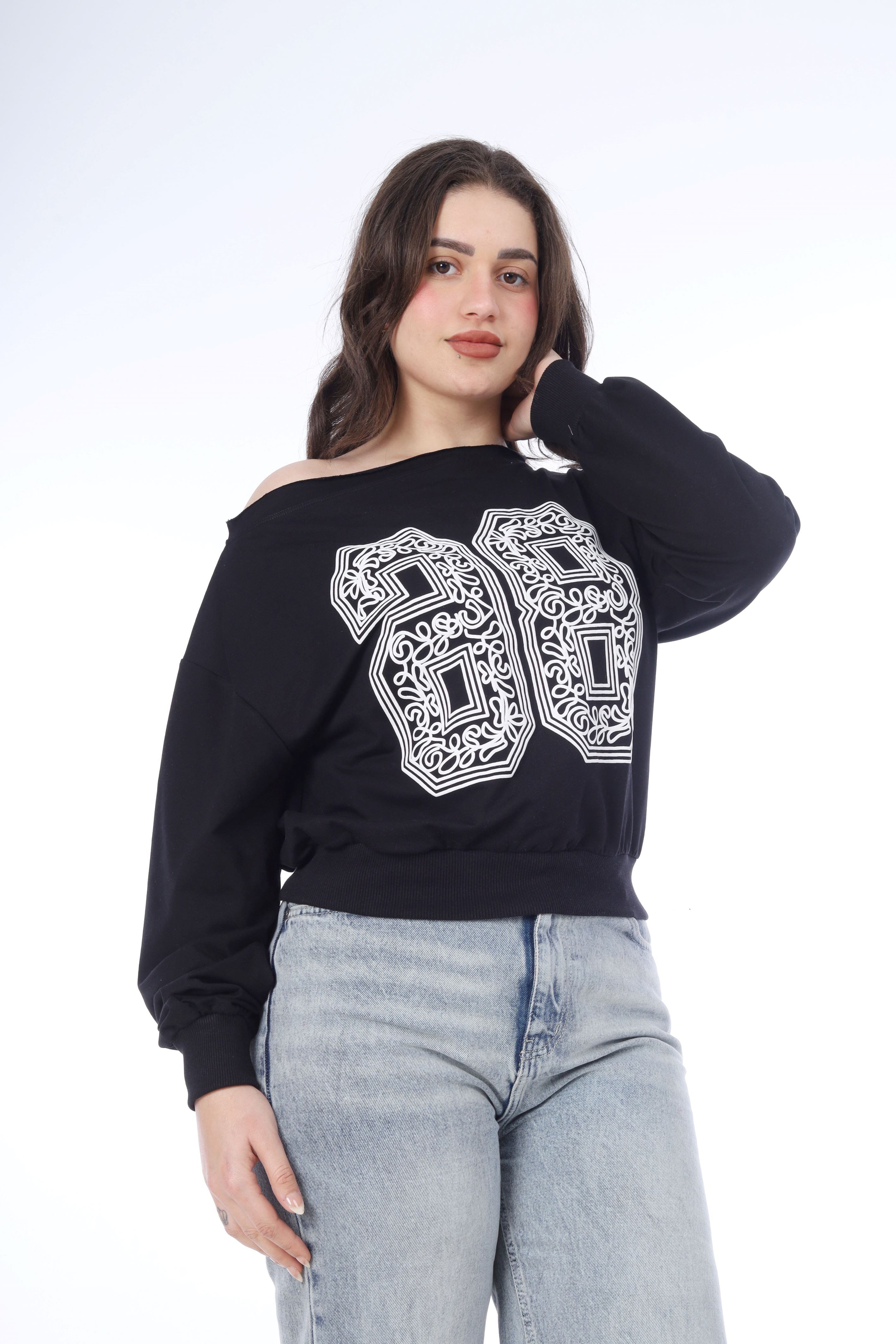 Cropped One-Shoulder Sweatshirt 2079549