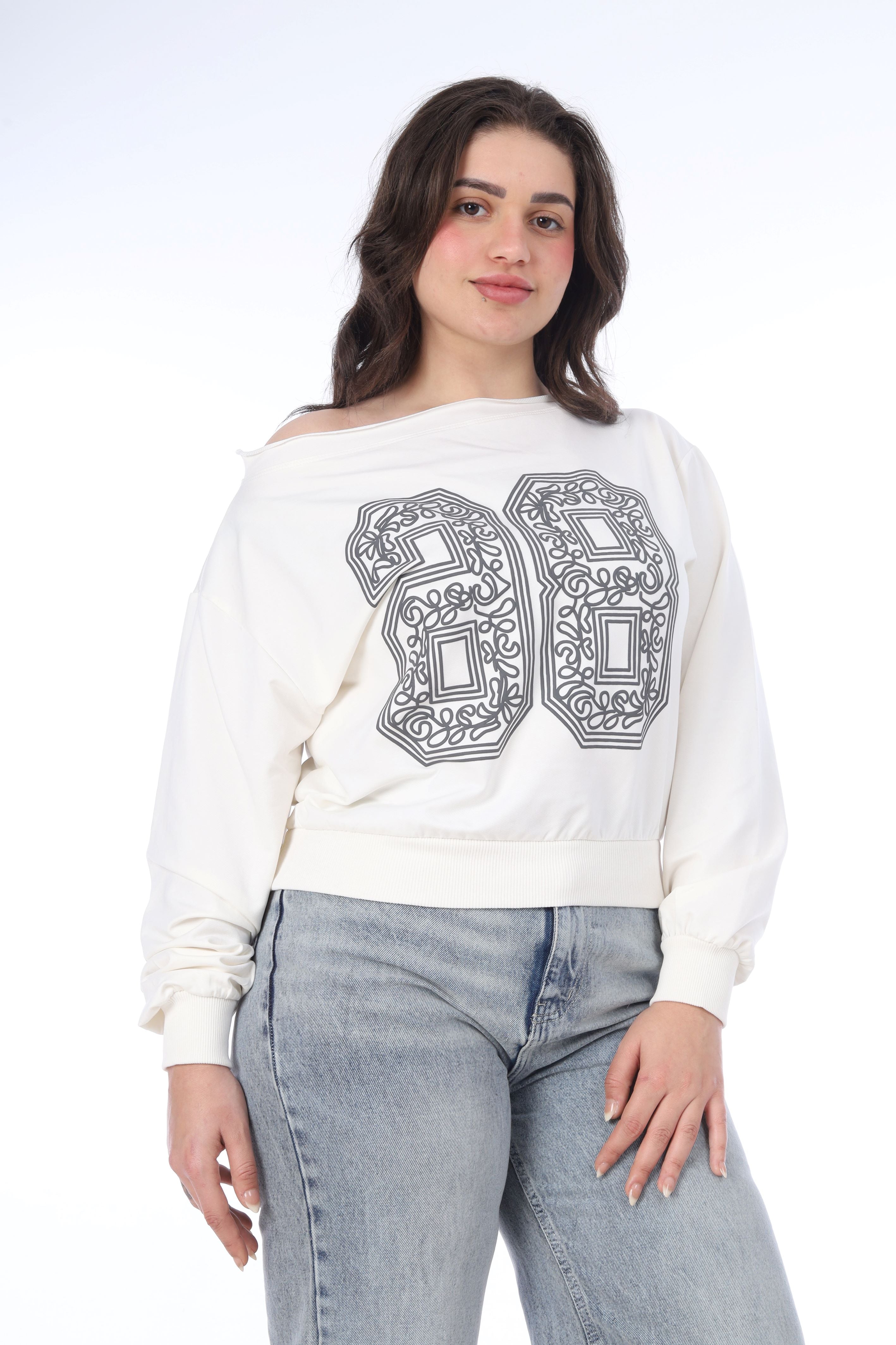 Cropped One-Shoulder Sweatshirt 2079549