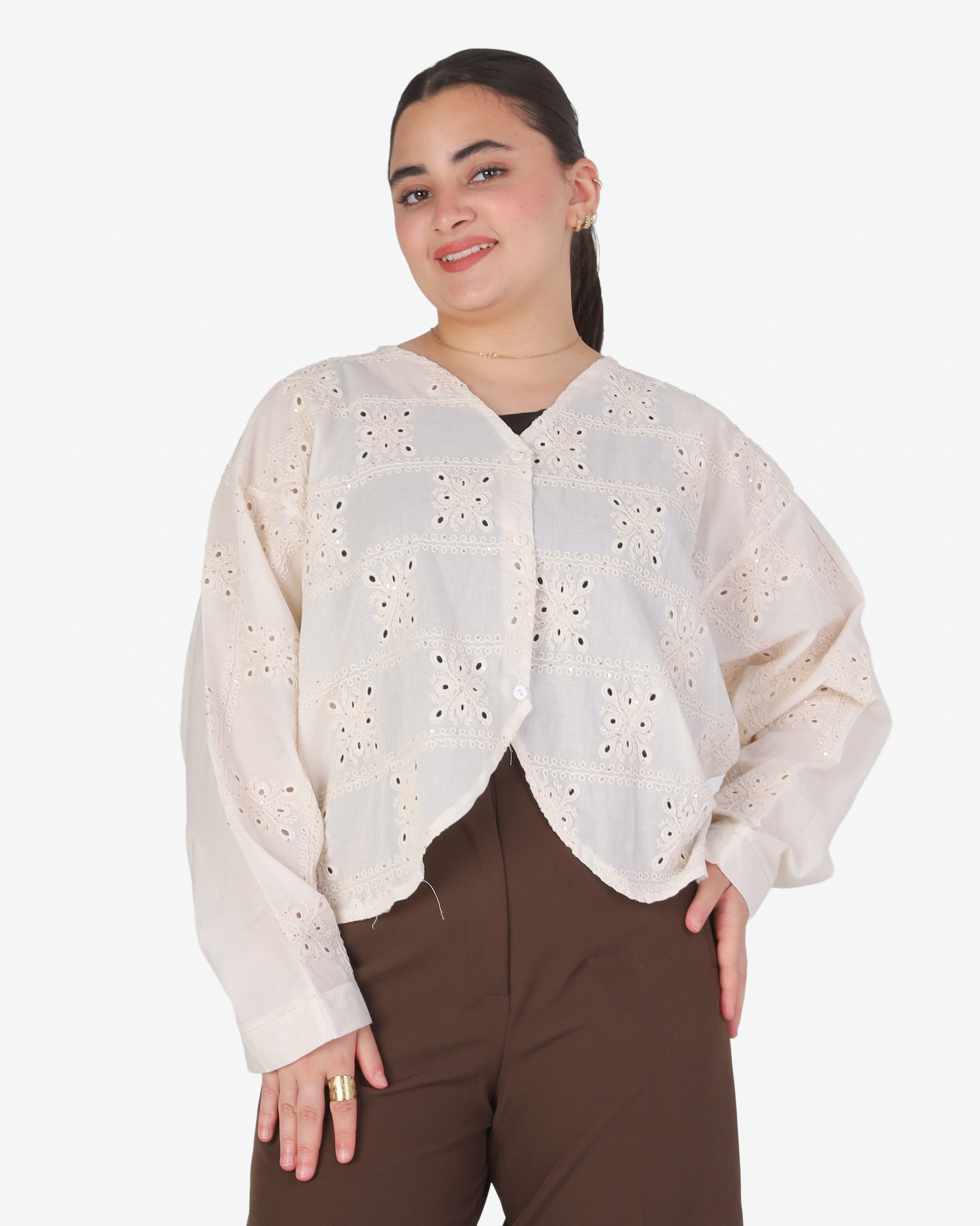 Embroidered Button-Up Blouse 2086V0712