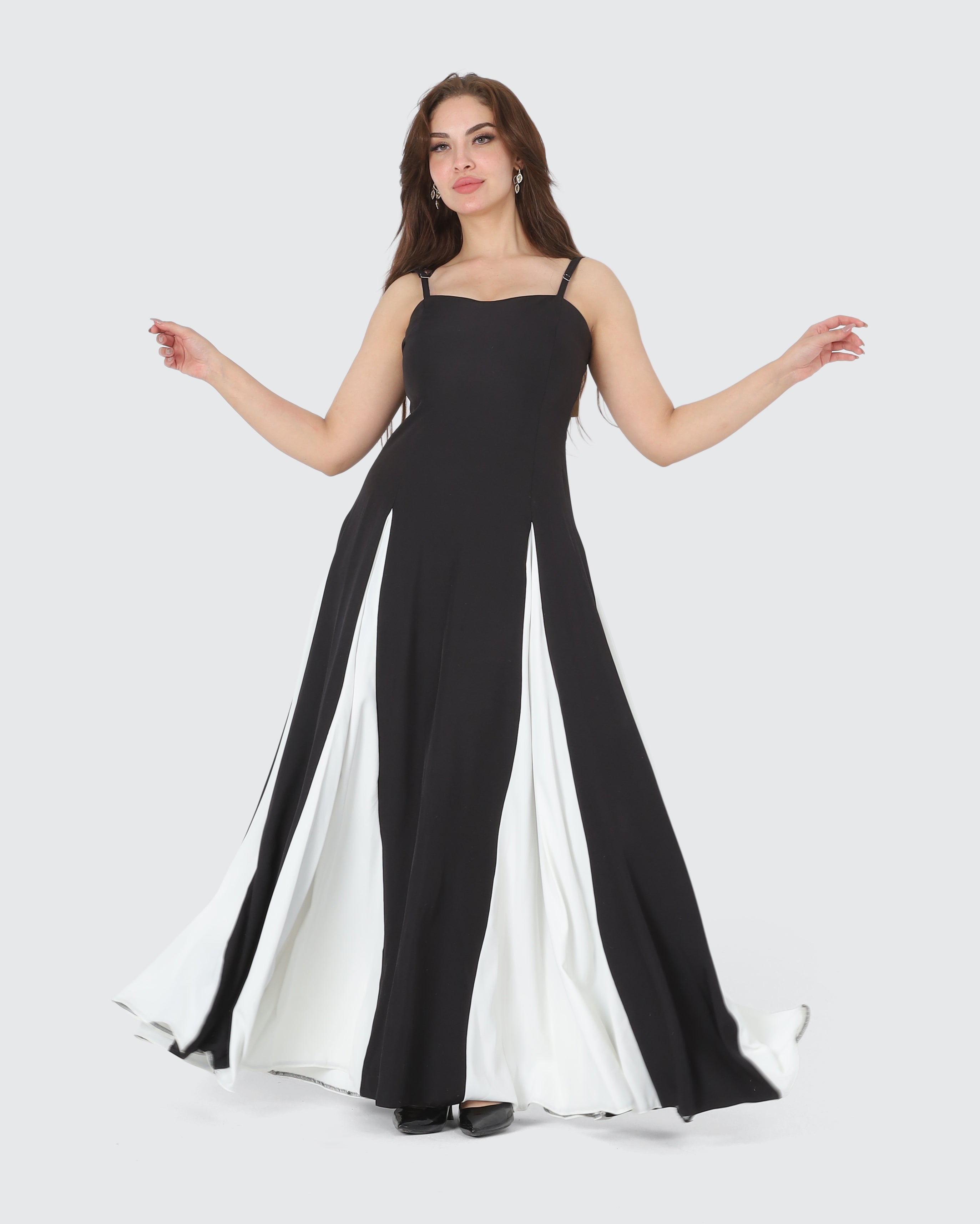 Trendy Sleeveless black and white godet dress 208812035