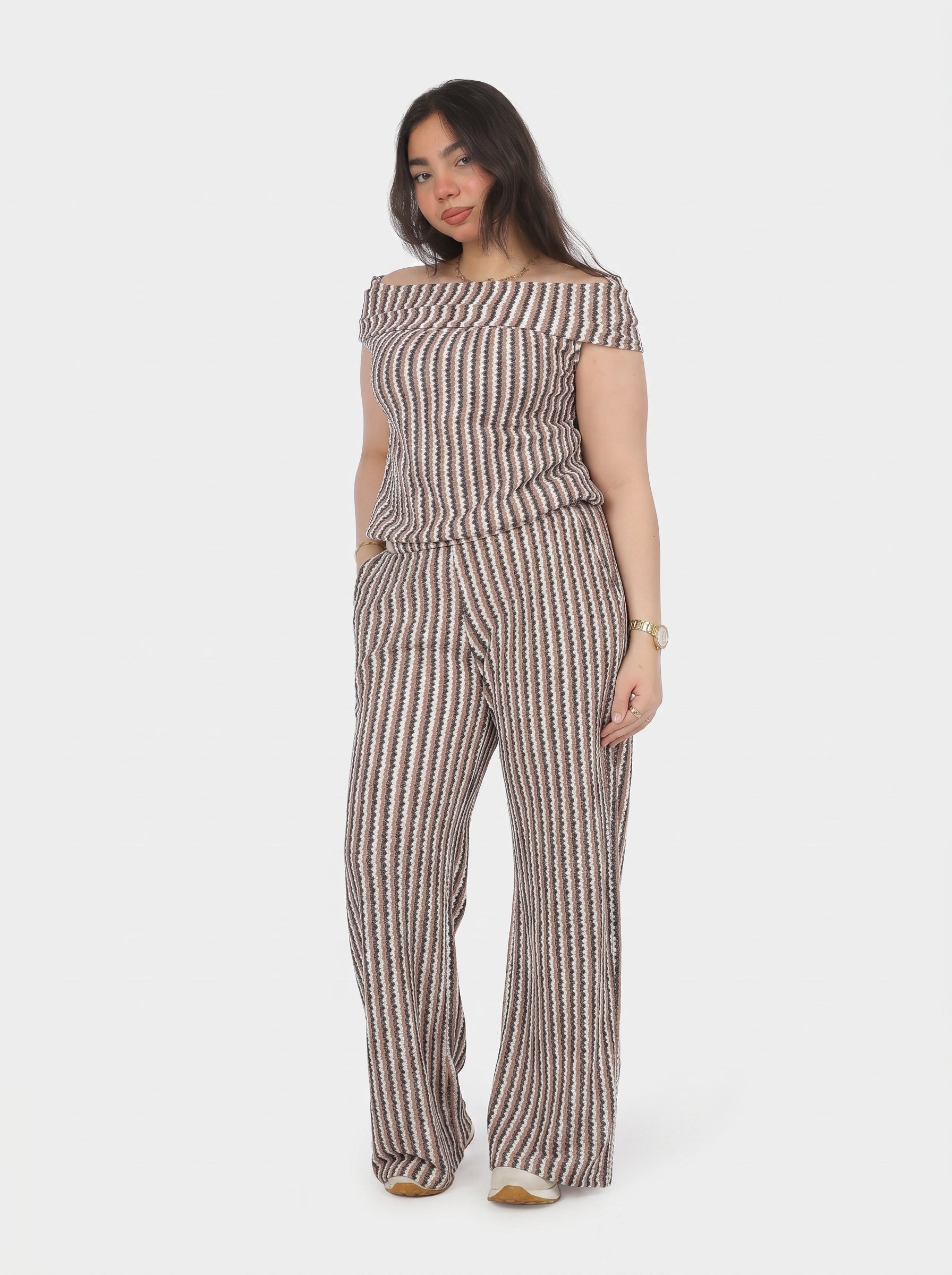 Striped Off-Shoulder Set with Sleeveless Top 20912018