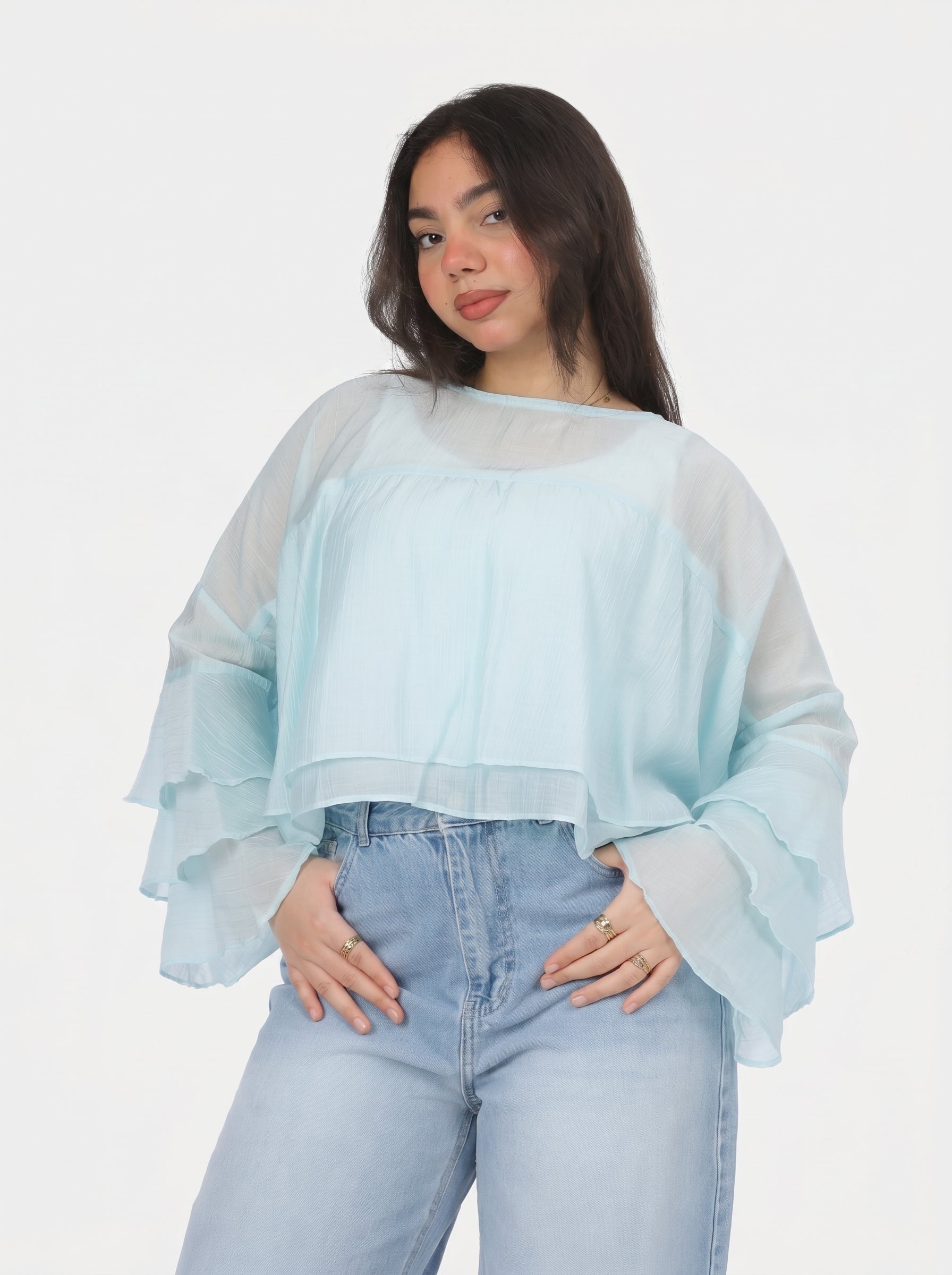 Cropped Ruffle Sleeve Blouse 20912093