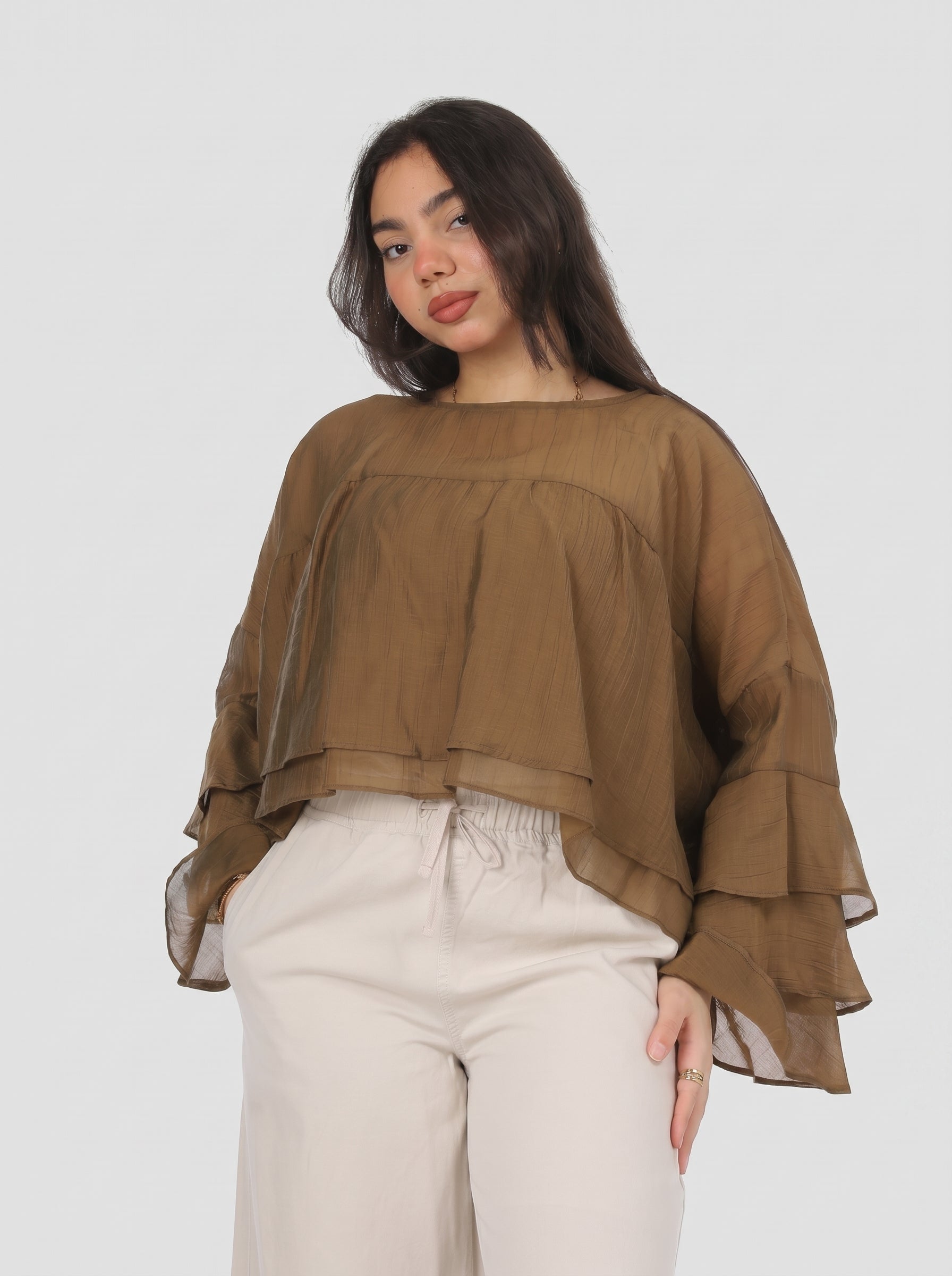 Cropped Ruffle Sleeve Blouse 20912093