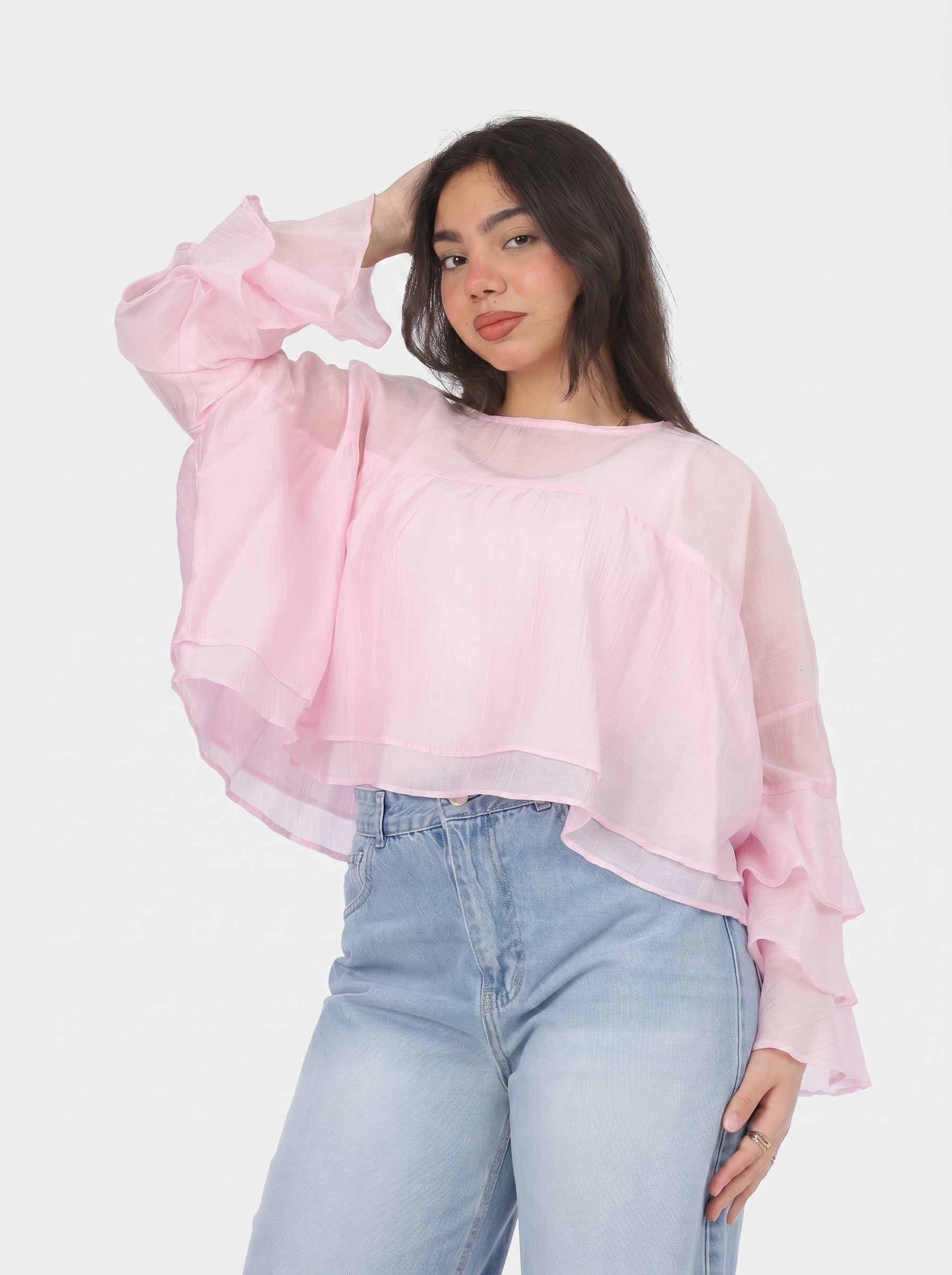 Cropped Ruffle Sleeve Blouse 20912093