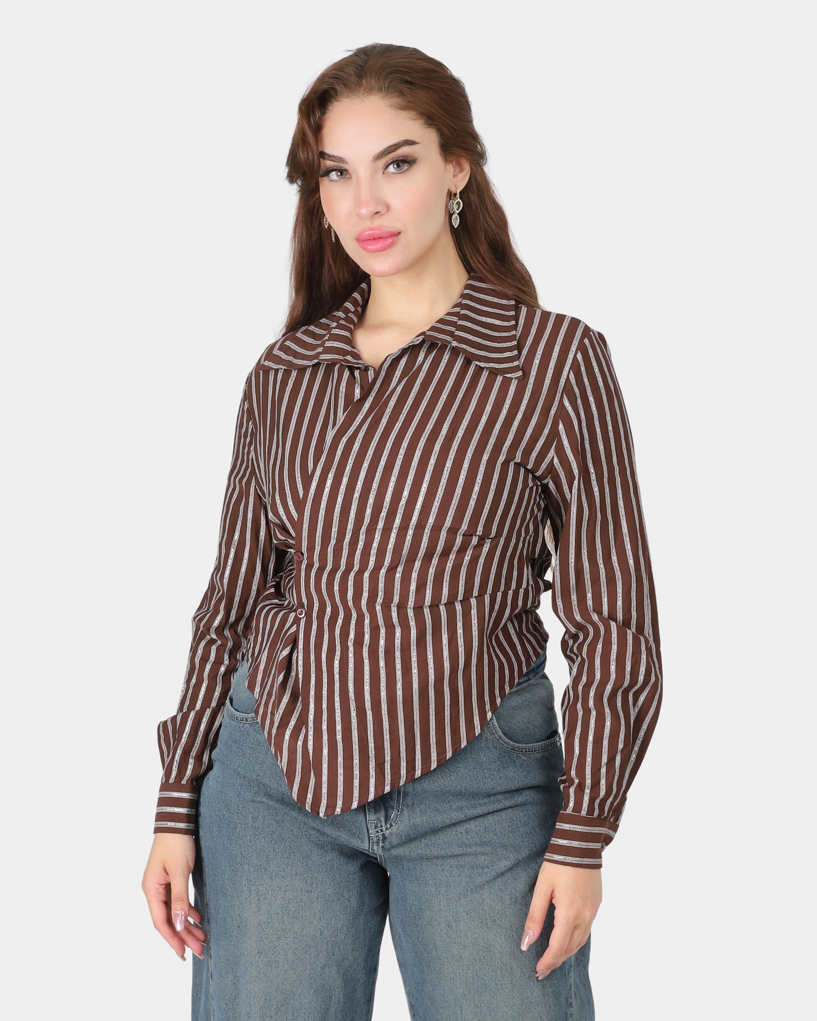 Striped Side Button Closure Blouse 20912104
