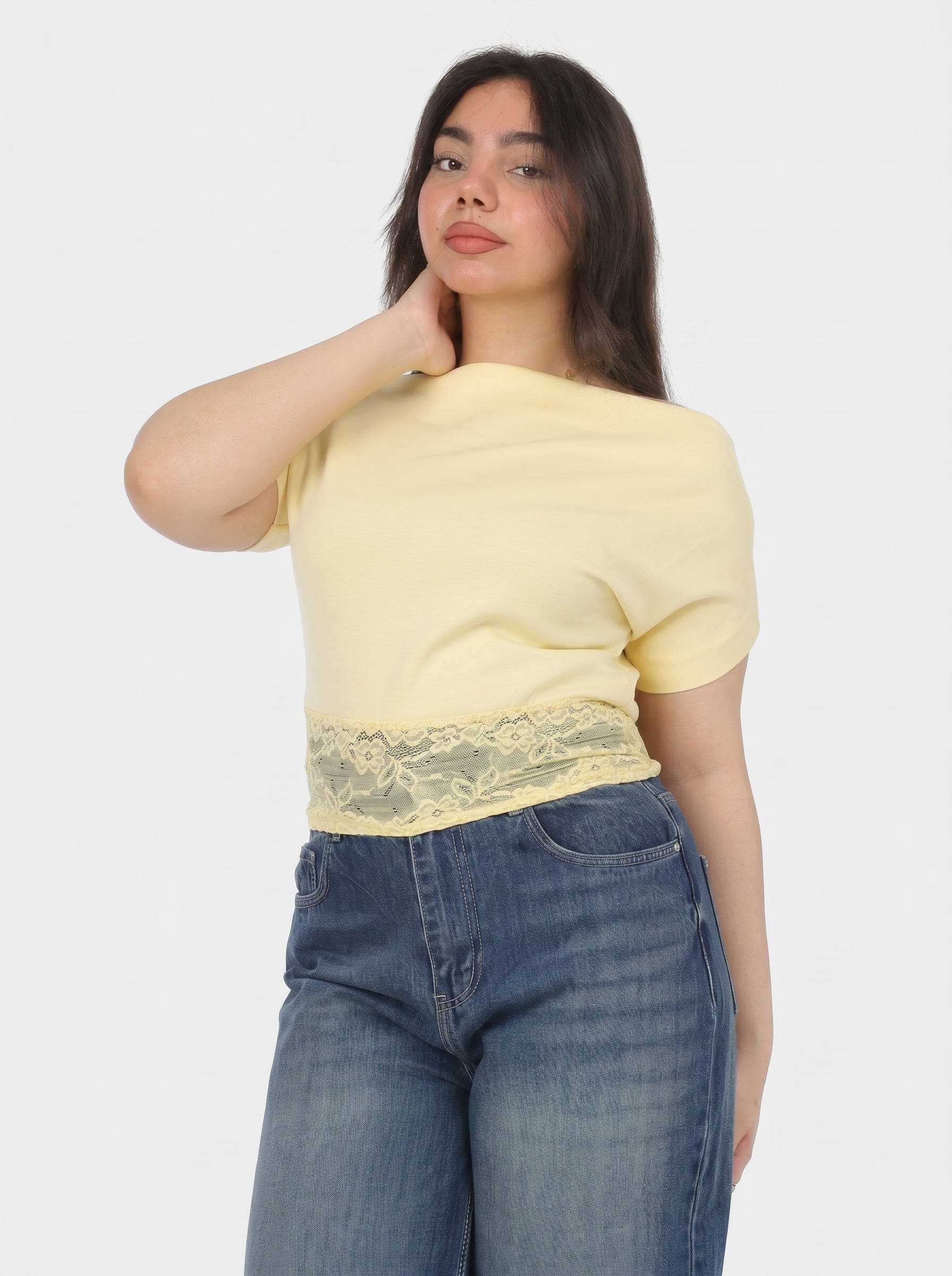 One-Shoulder Lace Waist Blouse 2091307