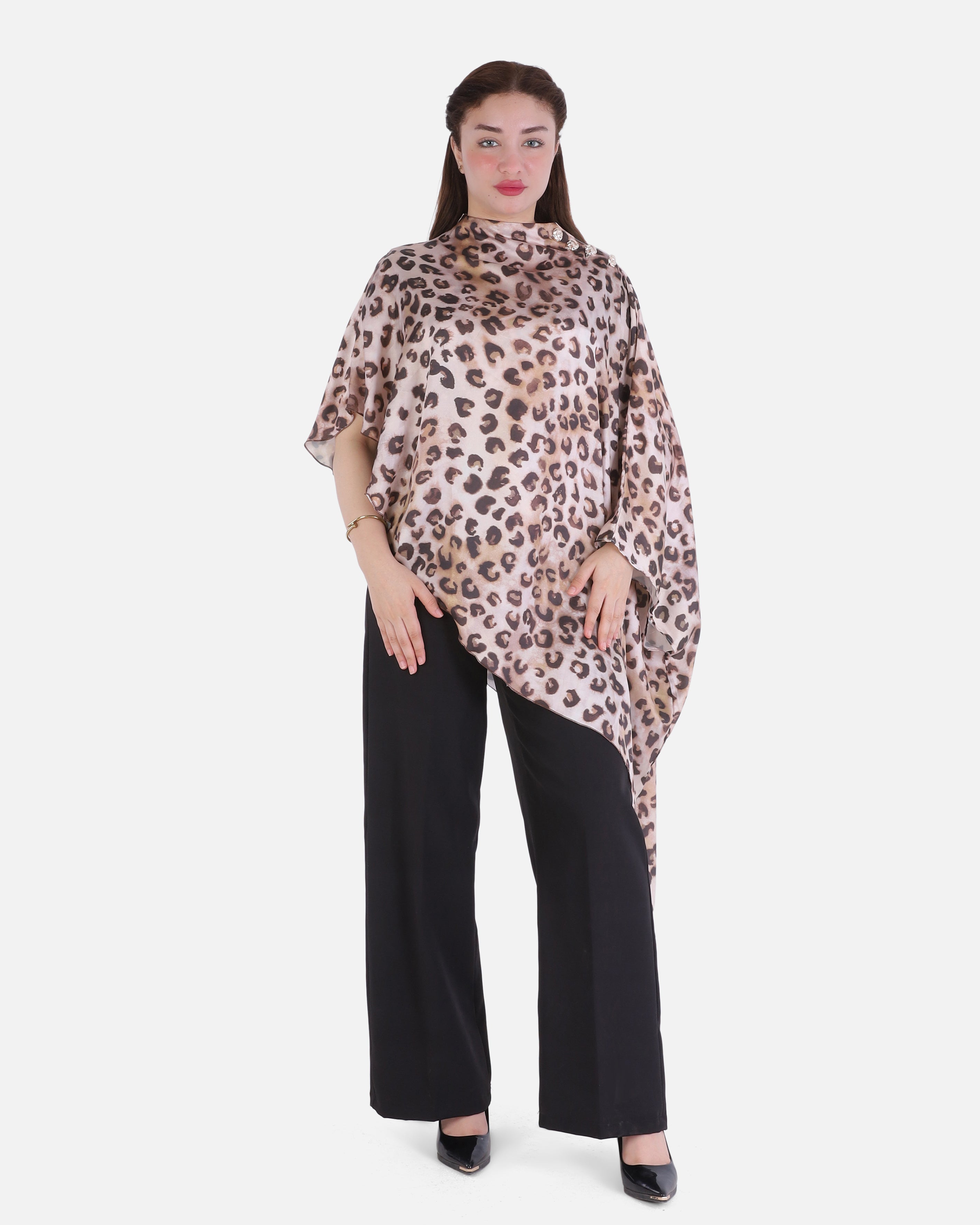 Leopard Print Asymmetrical Poncho 209210111