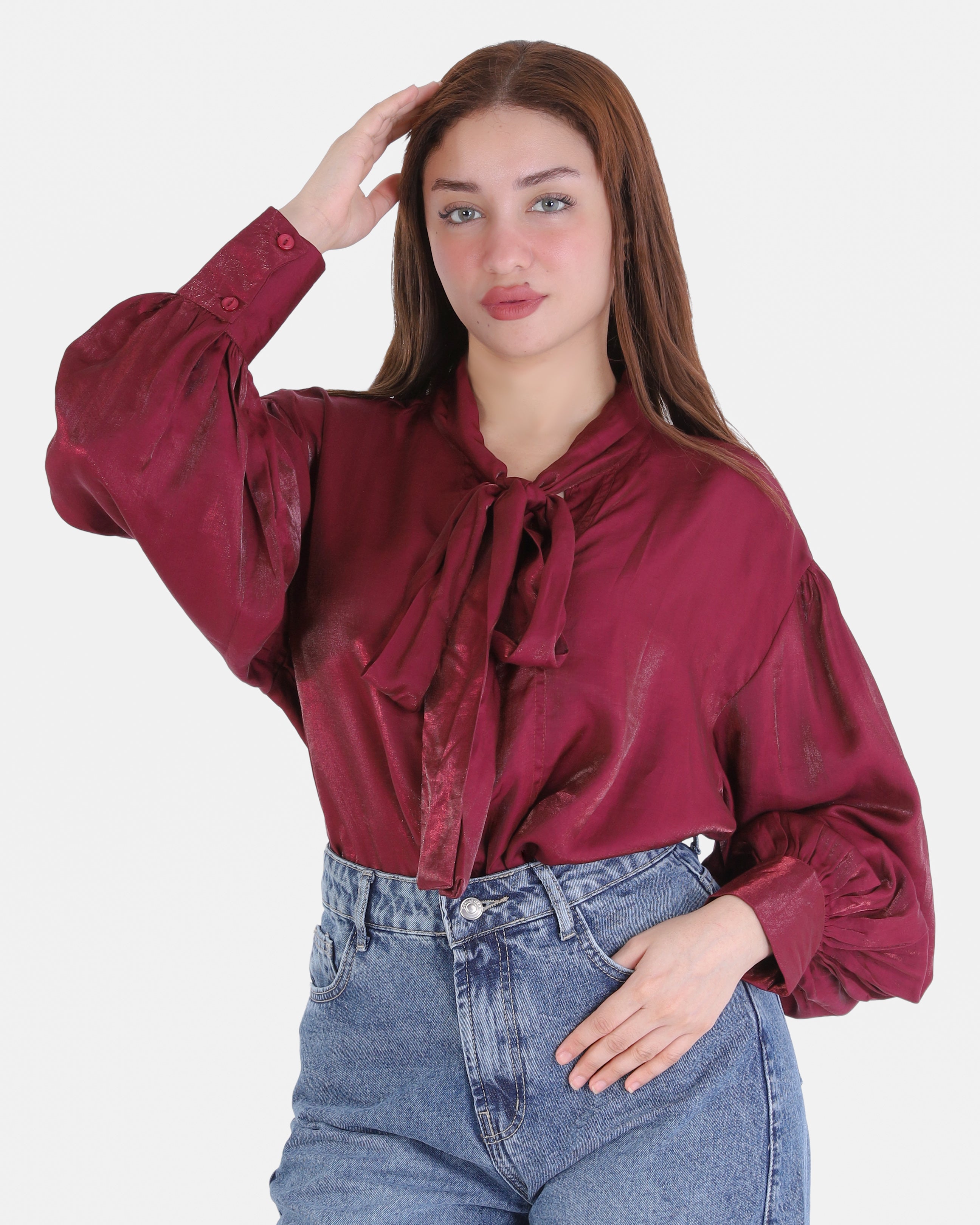 Satin Blouse with Neck Tie 209210132