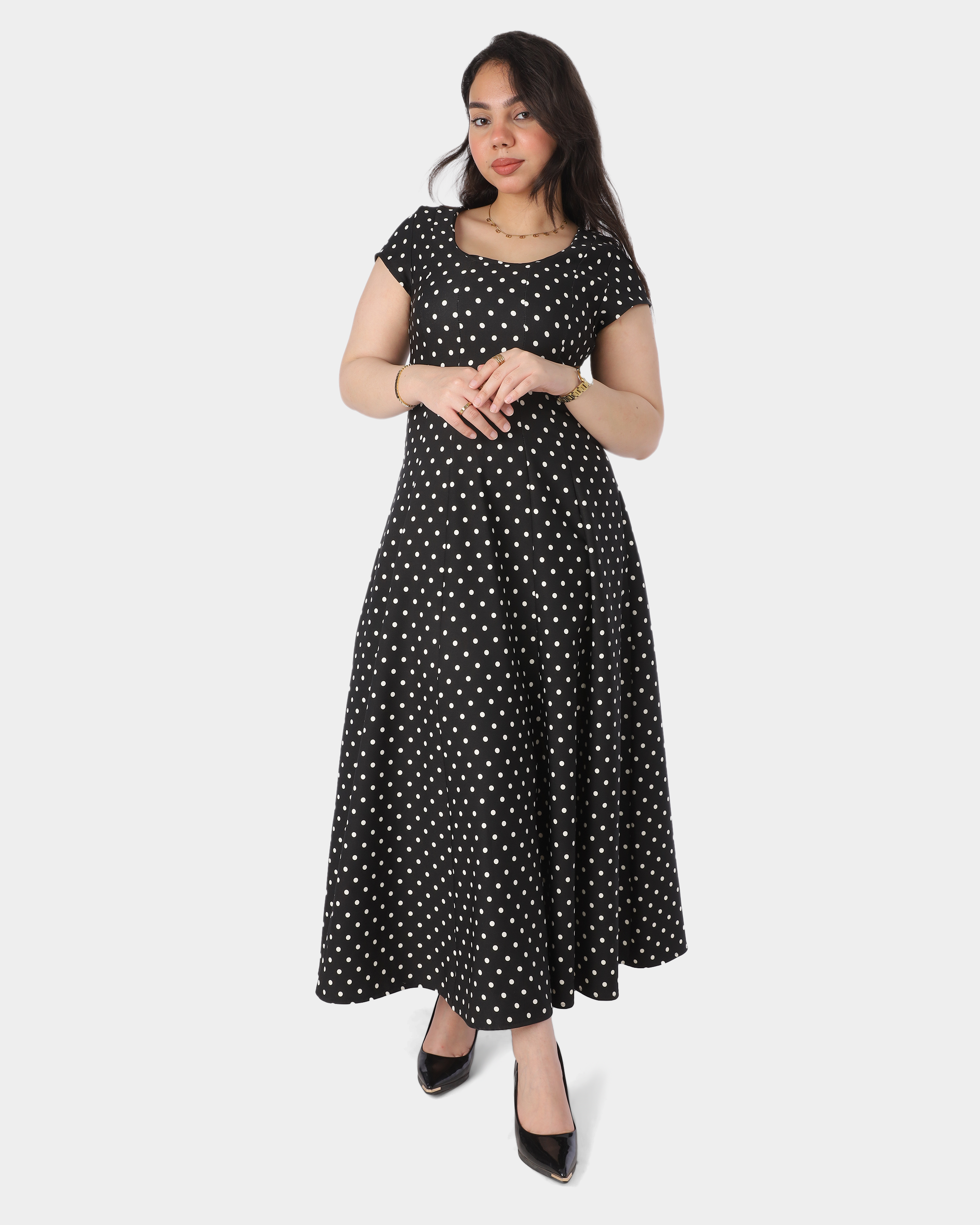 Stylish Quarter Sleeve Polka Dot Dress  209210137
