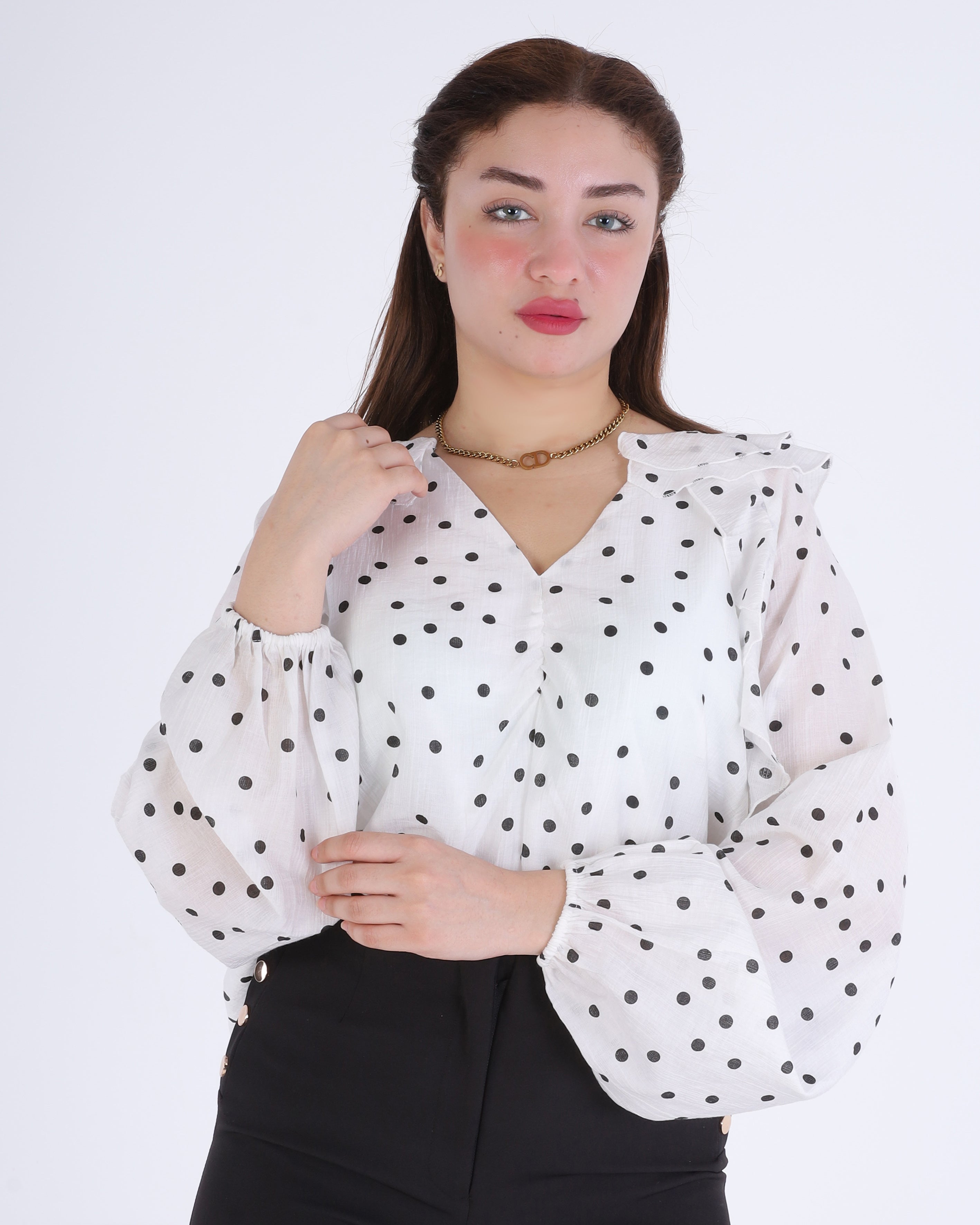 Polka Dot V-Neck Blouse 209210140