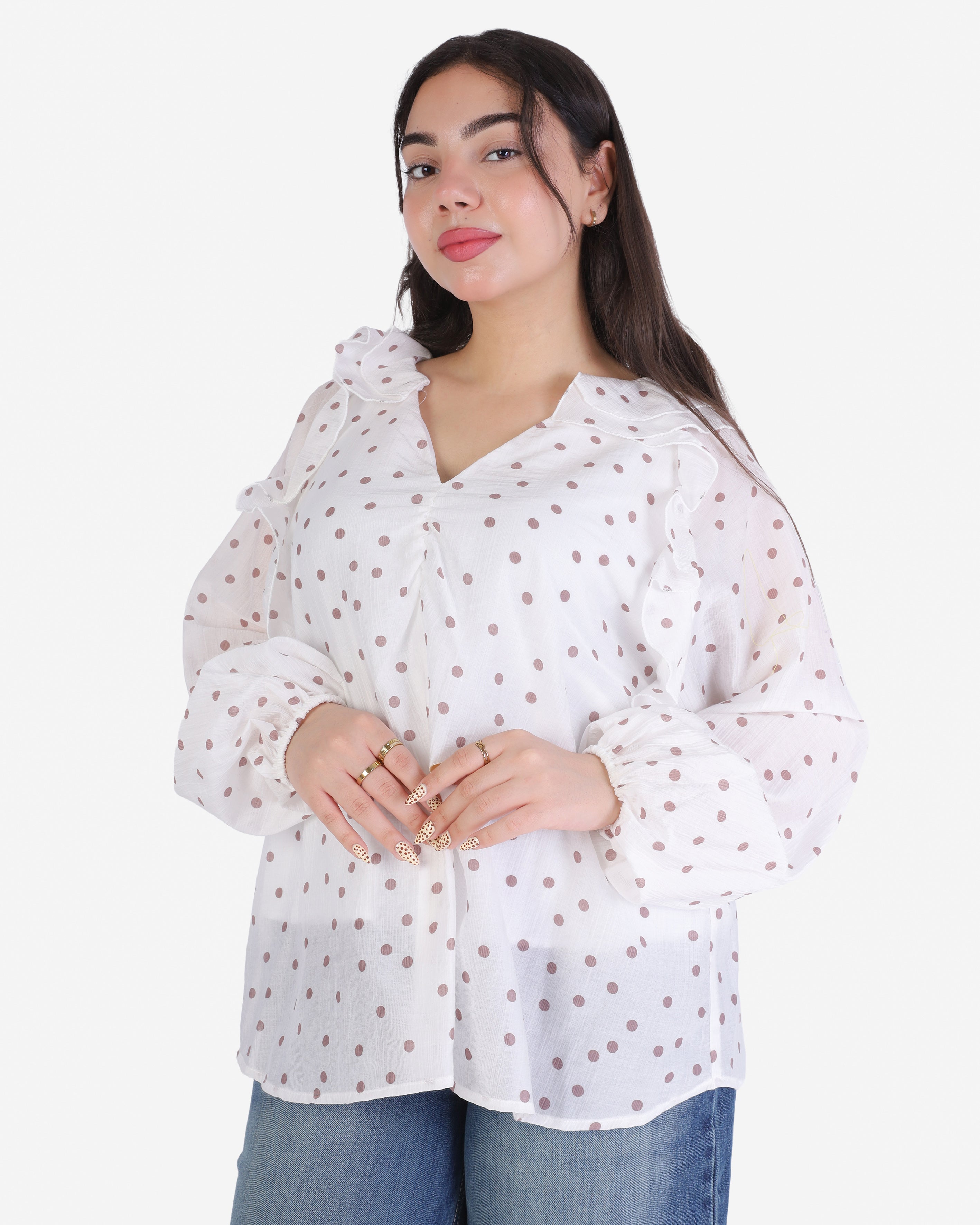 Polka Dot V-Neck Blouse 209210140