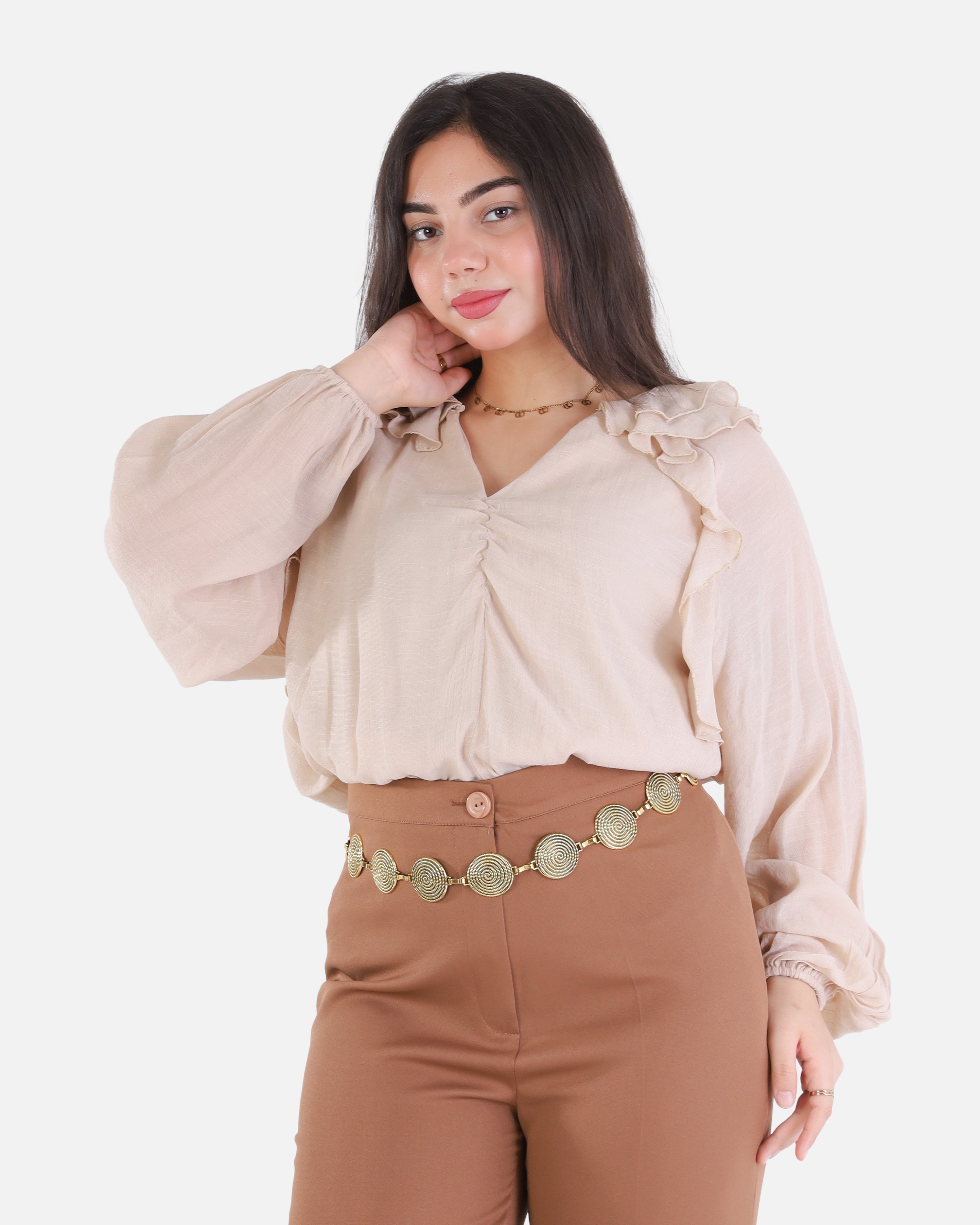 V-Neck Blouse with Ruffle Sleeves 209210141