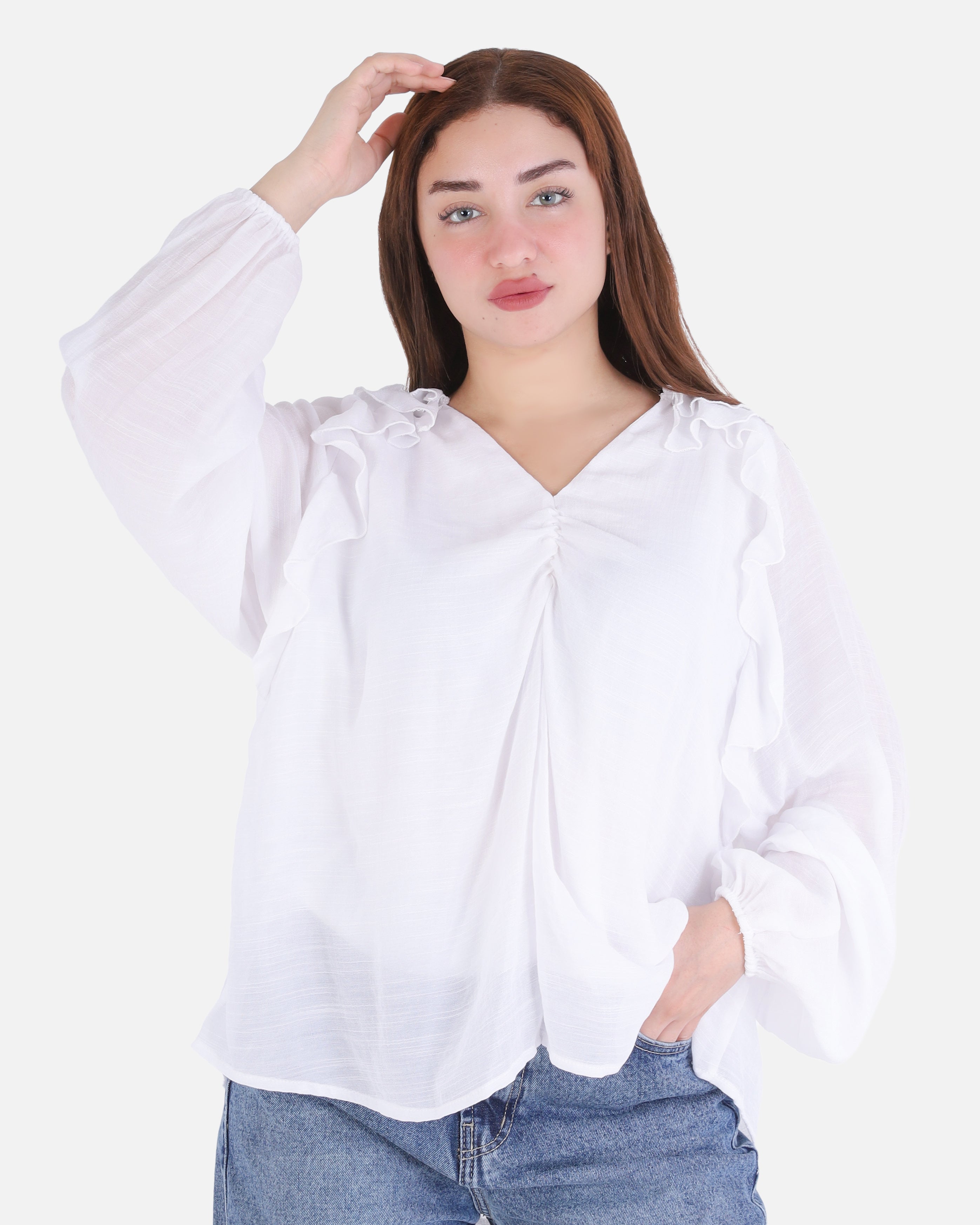 V-Neck Blouse with Ruffle Sleeves 209210141