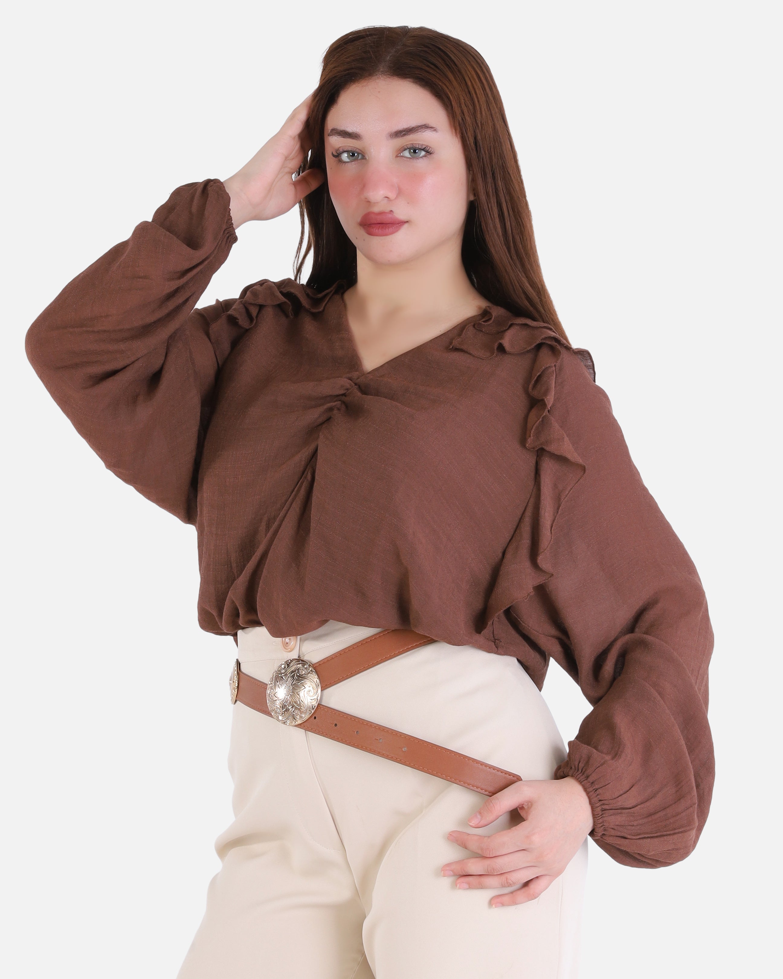 V-Neck Blouse with Ruffle Sleeves 209210141