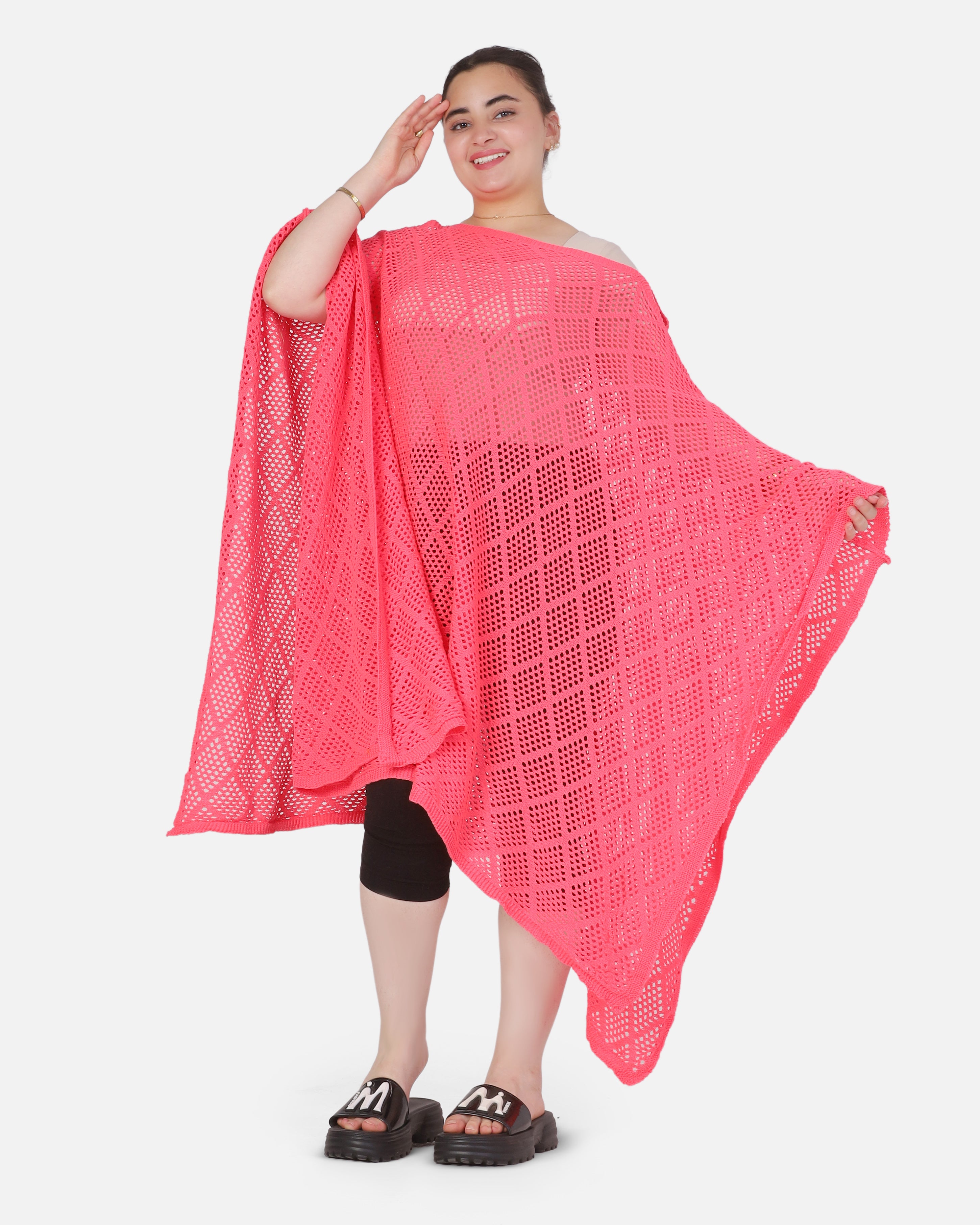 Crochet Open-Knit Poncho Cover-Up 20924044