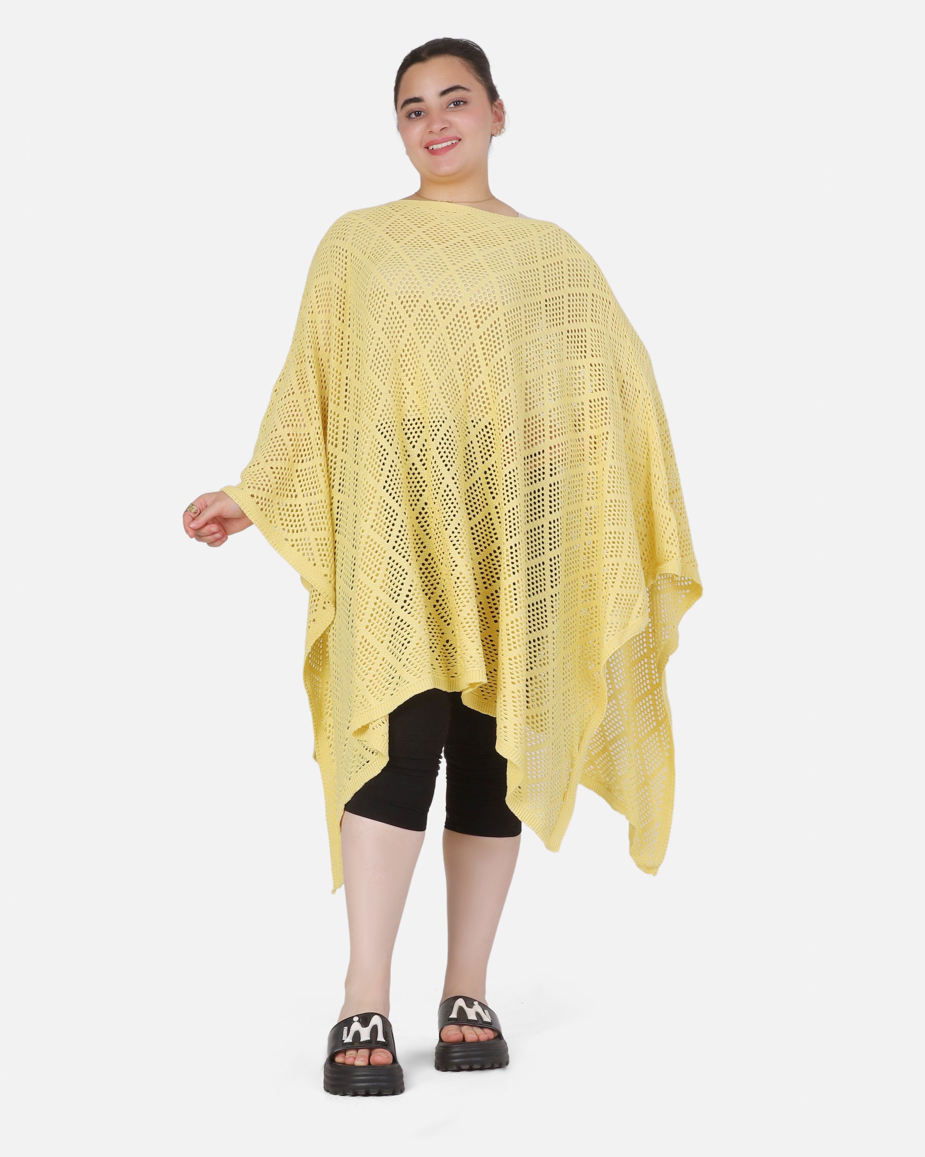 Crochet Open-Knit Poncho Cover-Up 20924044