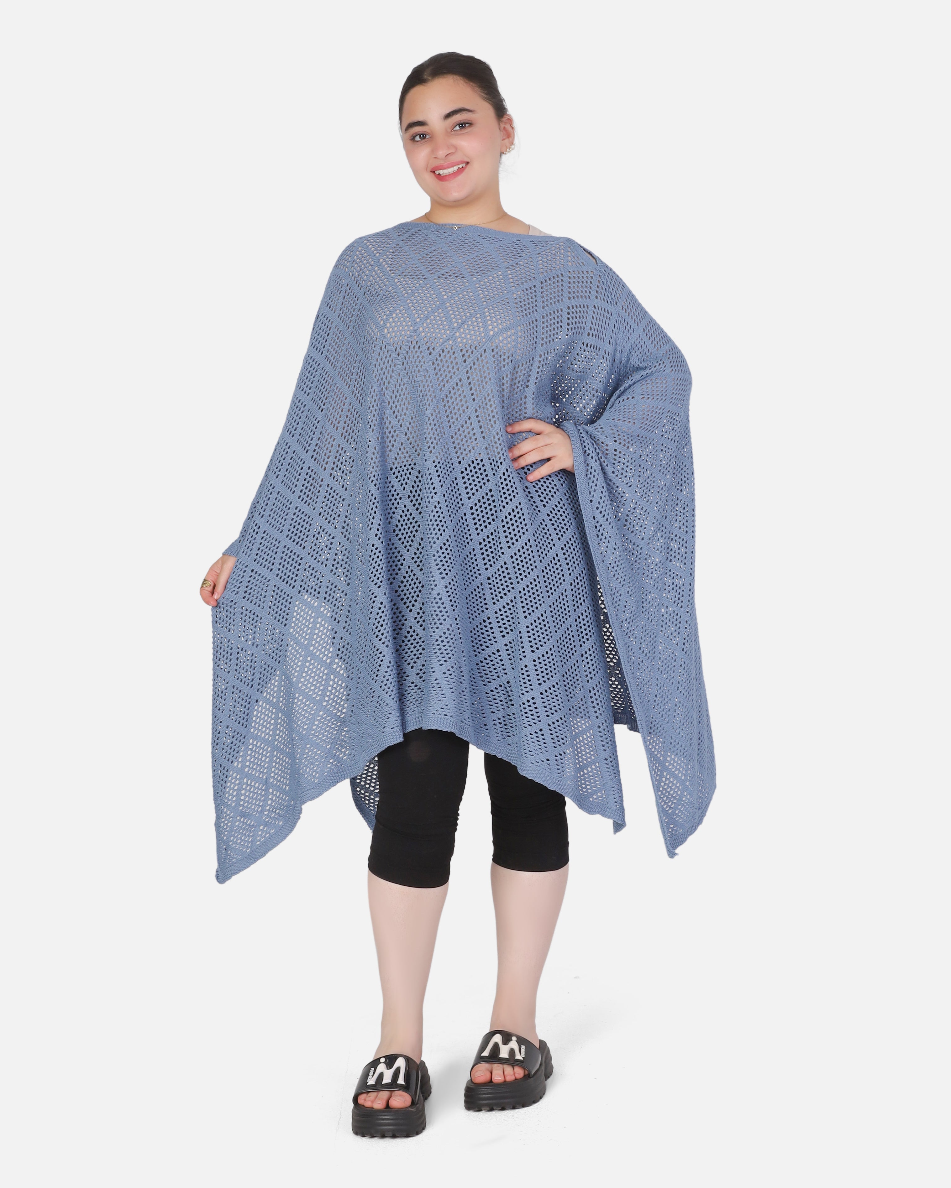 Crochet Open-Knit Poncho Cover-Up 20924044