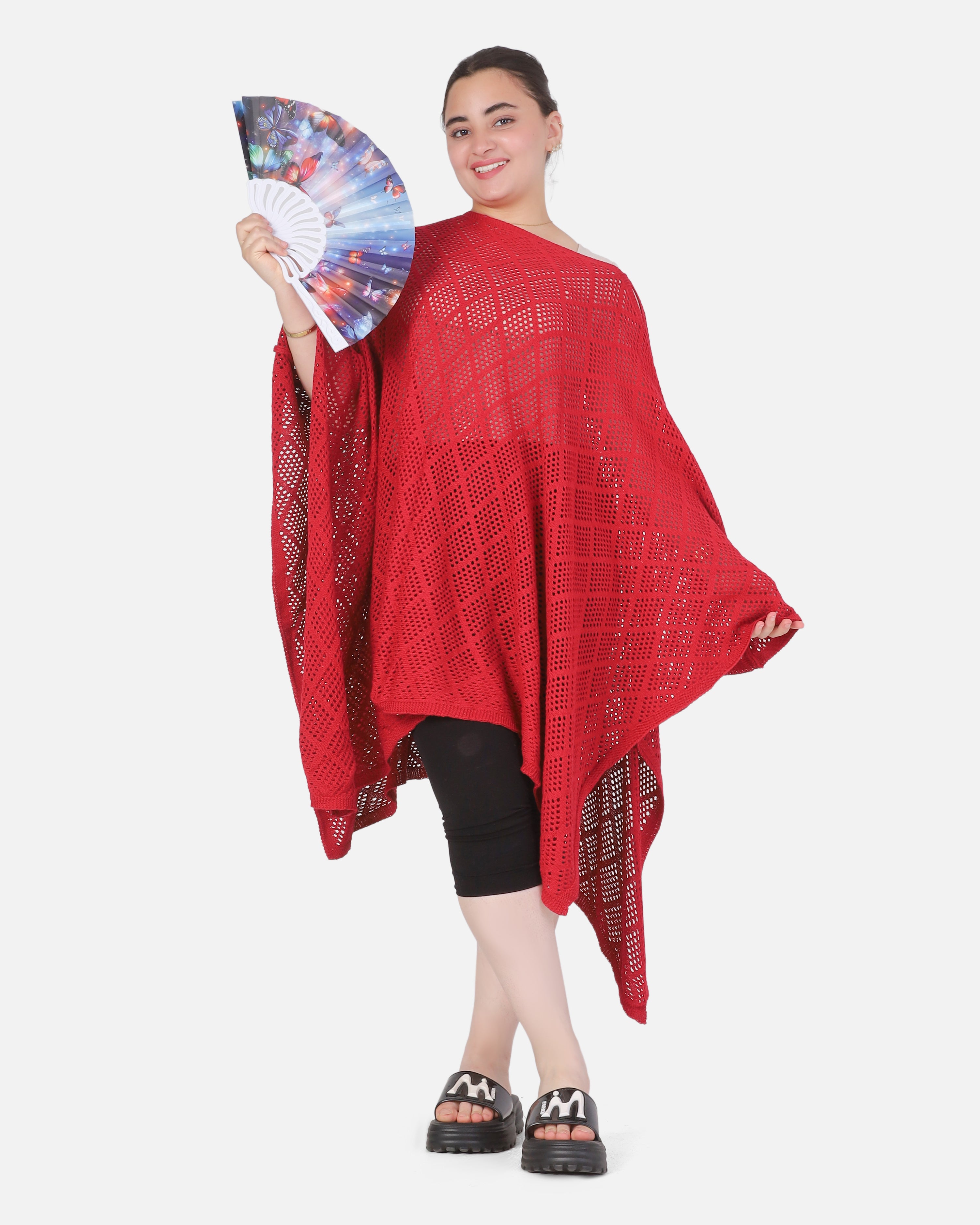 Crochet Open-Knit Poncho Cover-Up 20924044