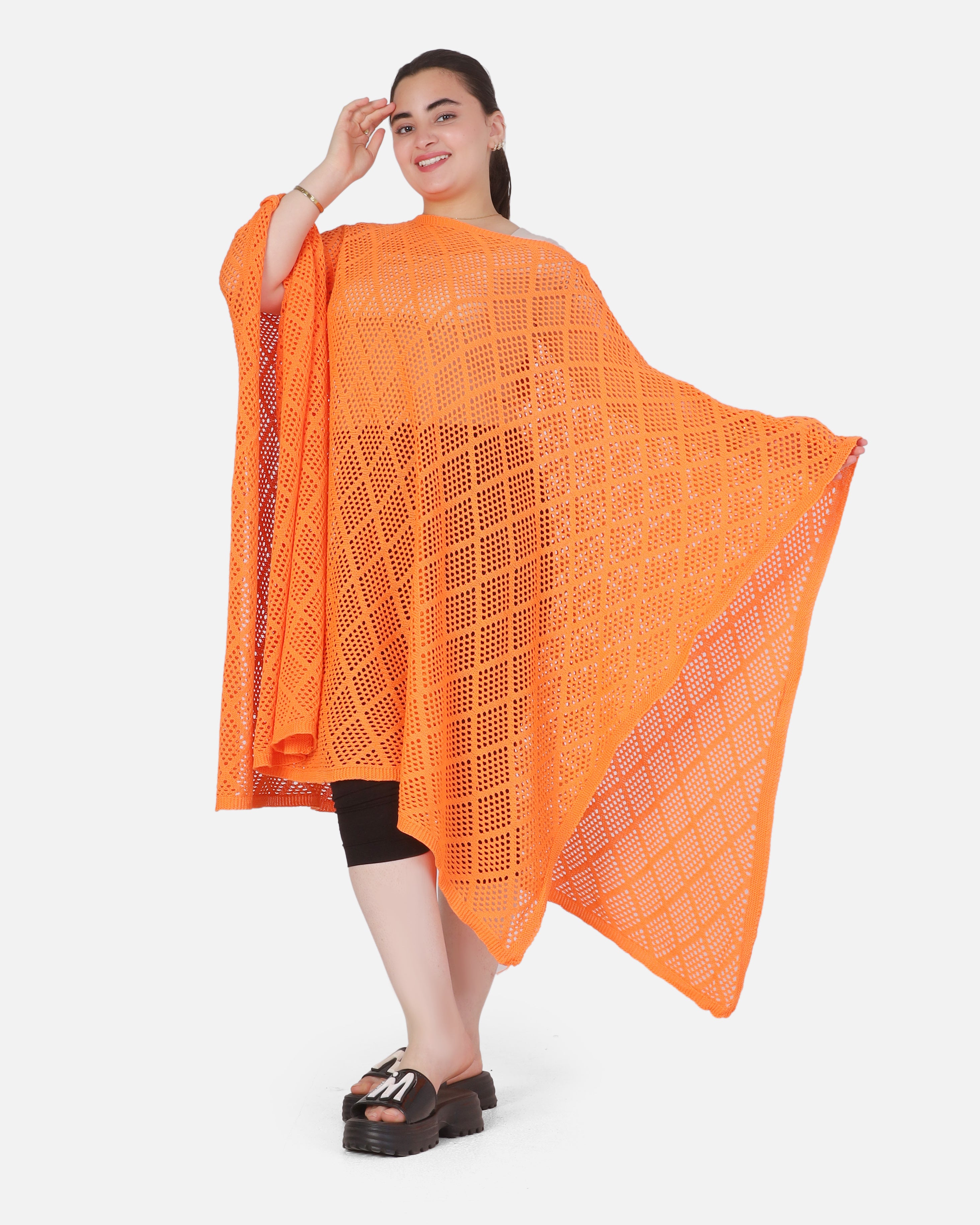 Crochet Open-Knit Poncho Cover-Up 20924044