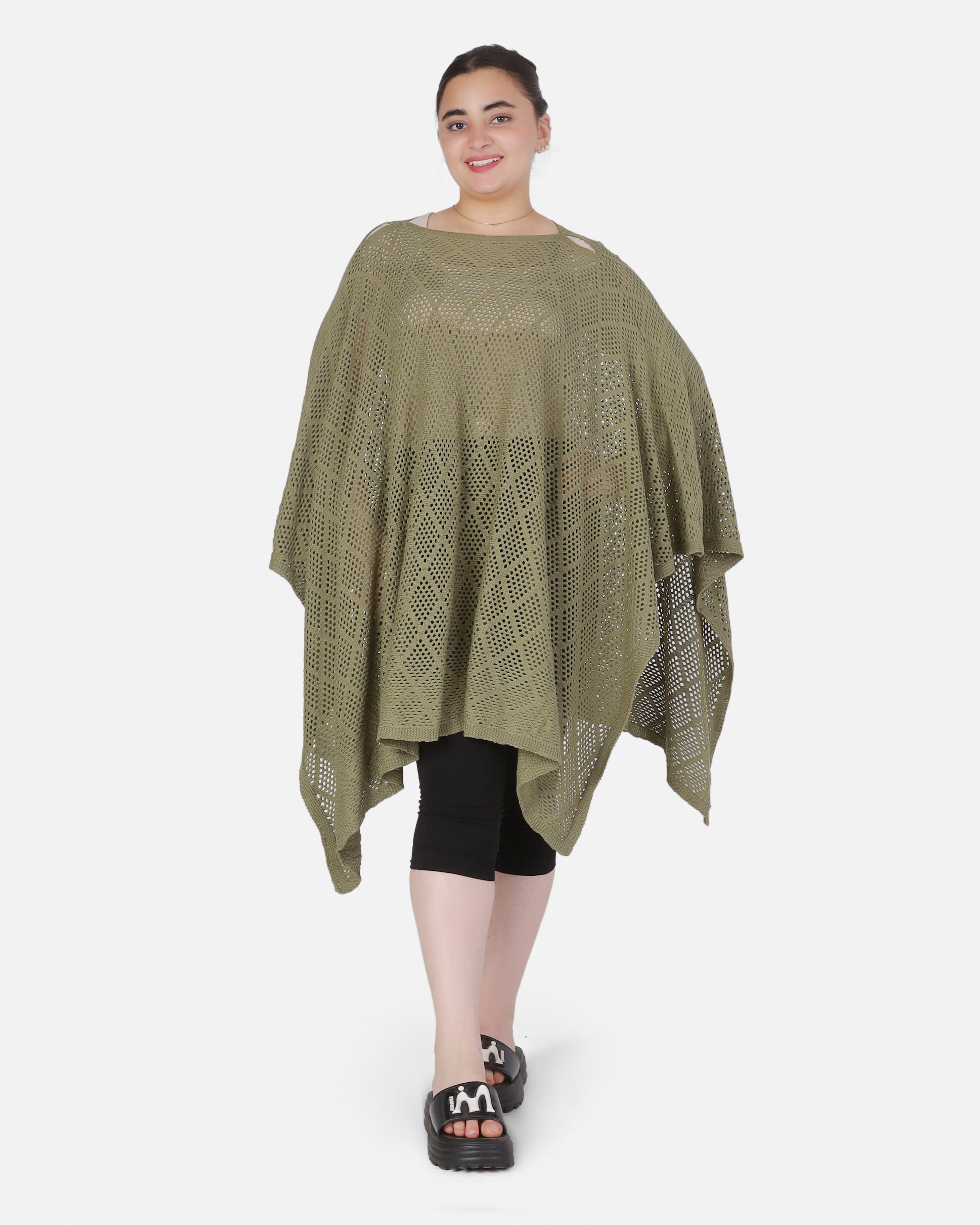 Crochet Open-Knit Poncho Cover-Up 20924044