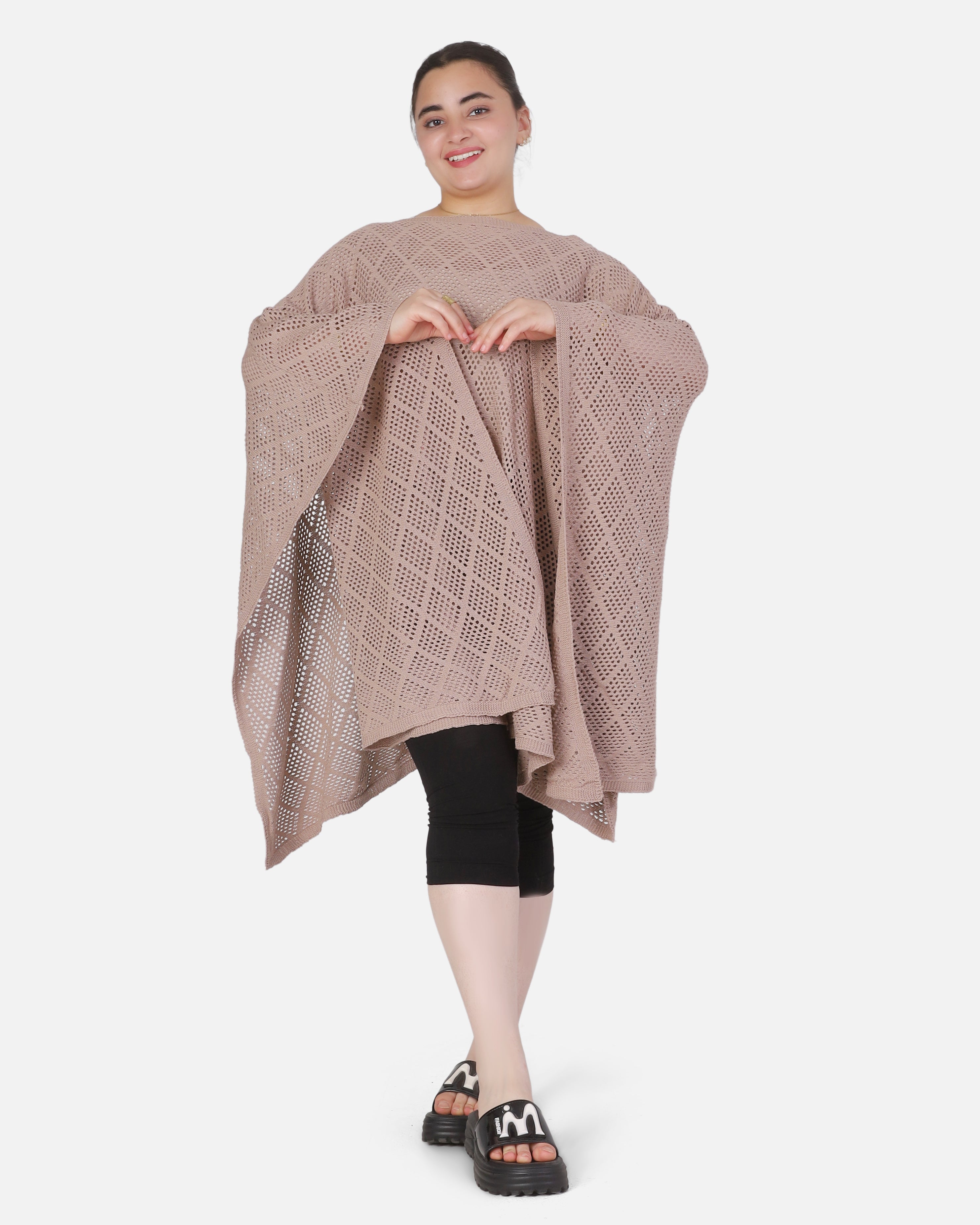 Crochet Open-Knit Poncho Cover-Up 20924044