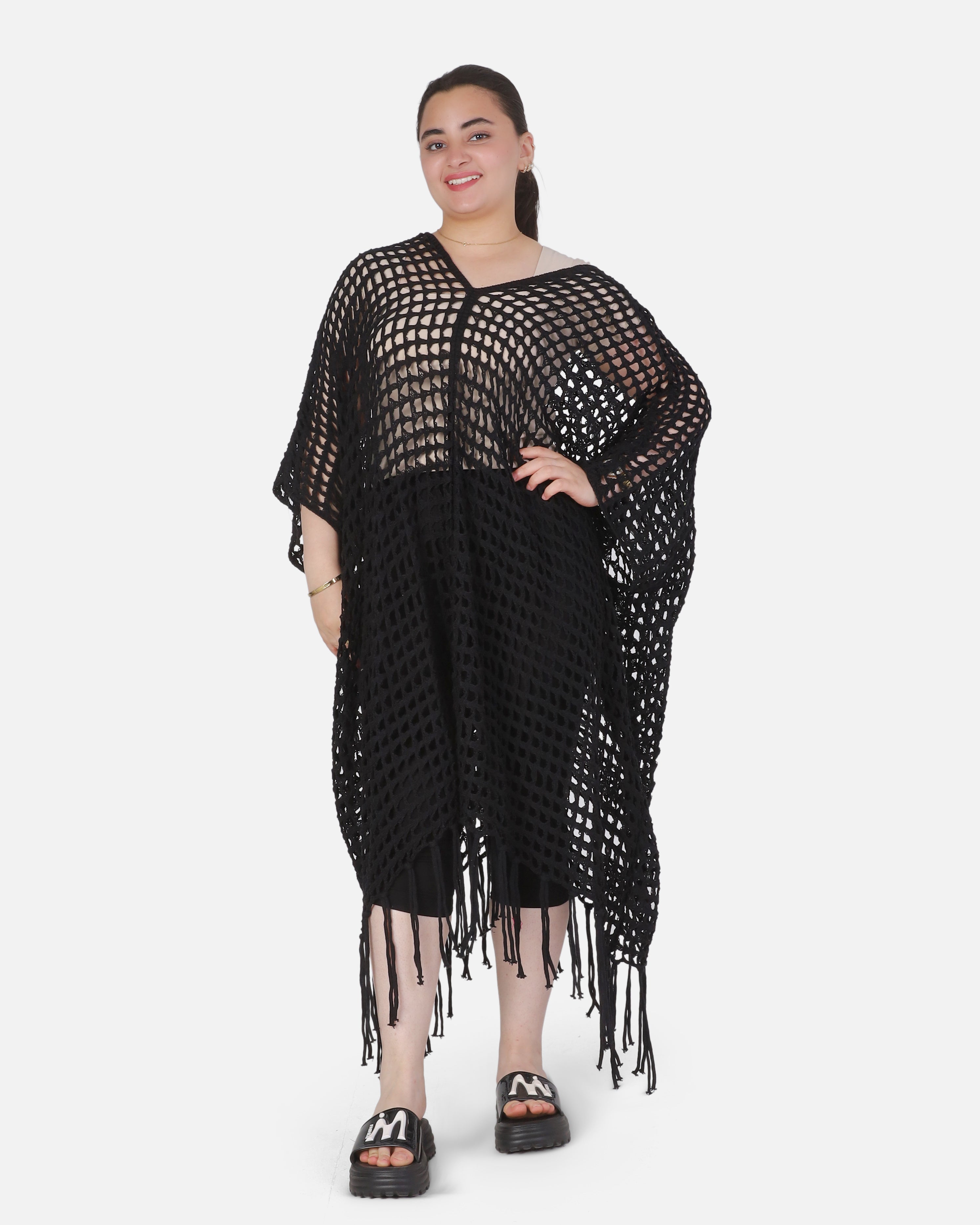 Crochet Open-Knit Poncho Cover-Up 20924047