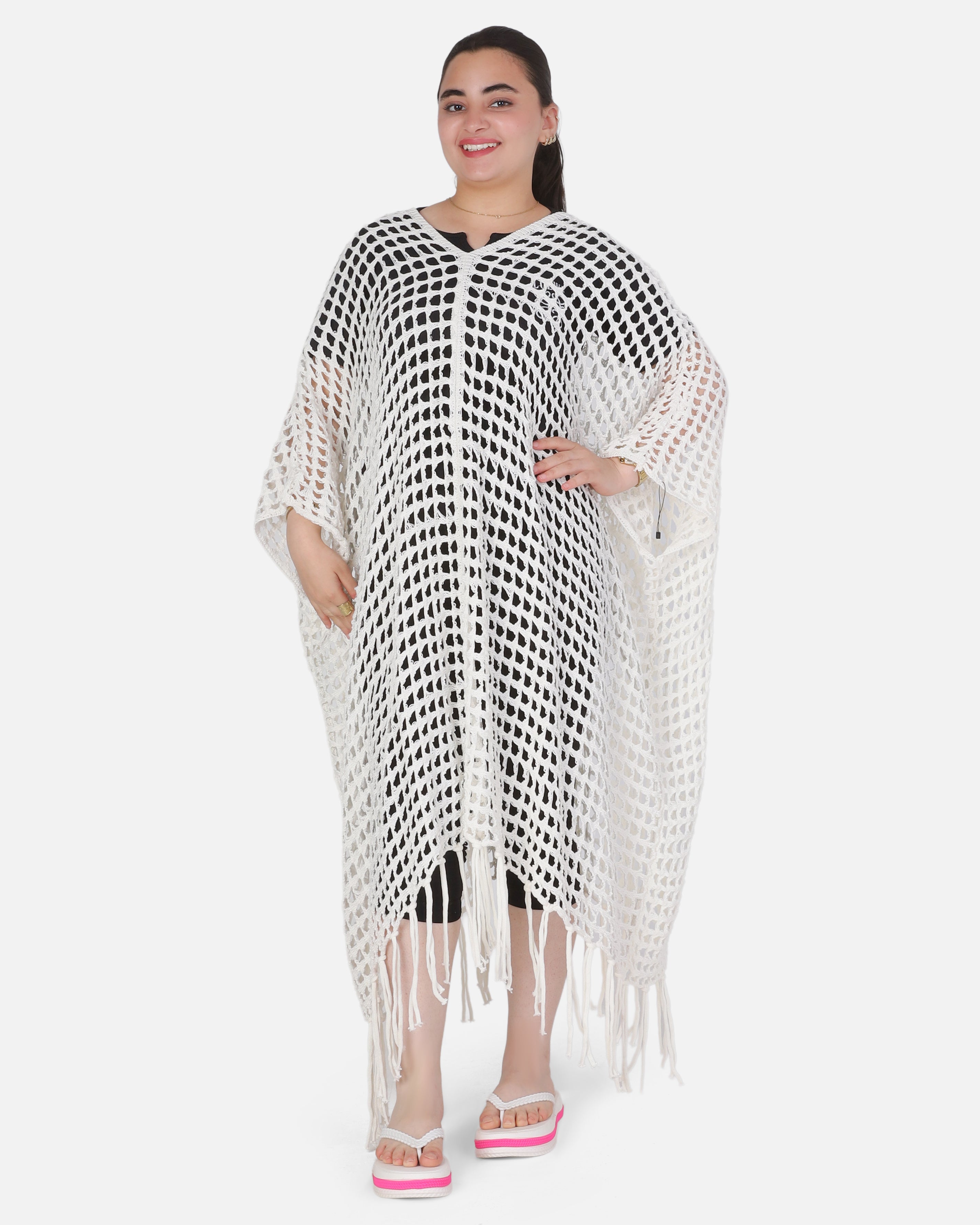 Crochet Open-Knit Poncho Cover-Up 20924047