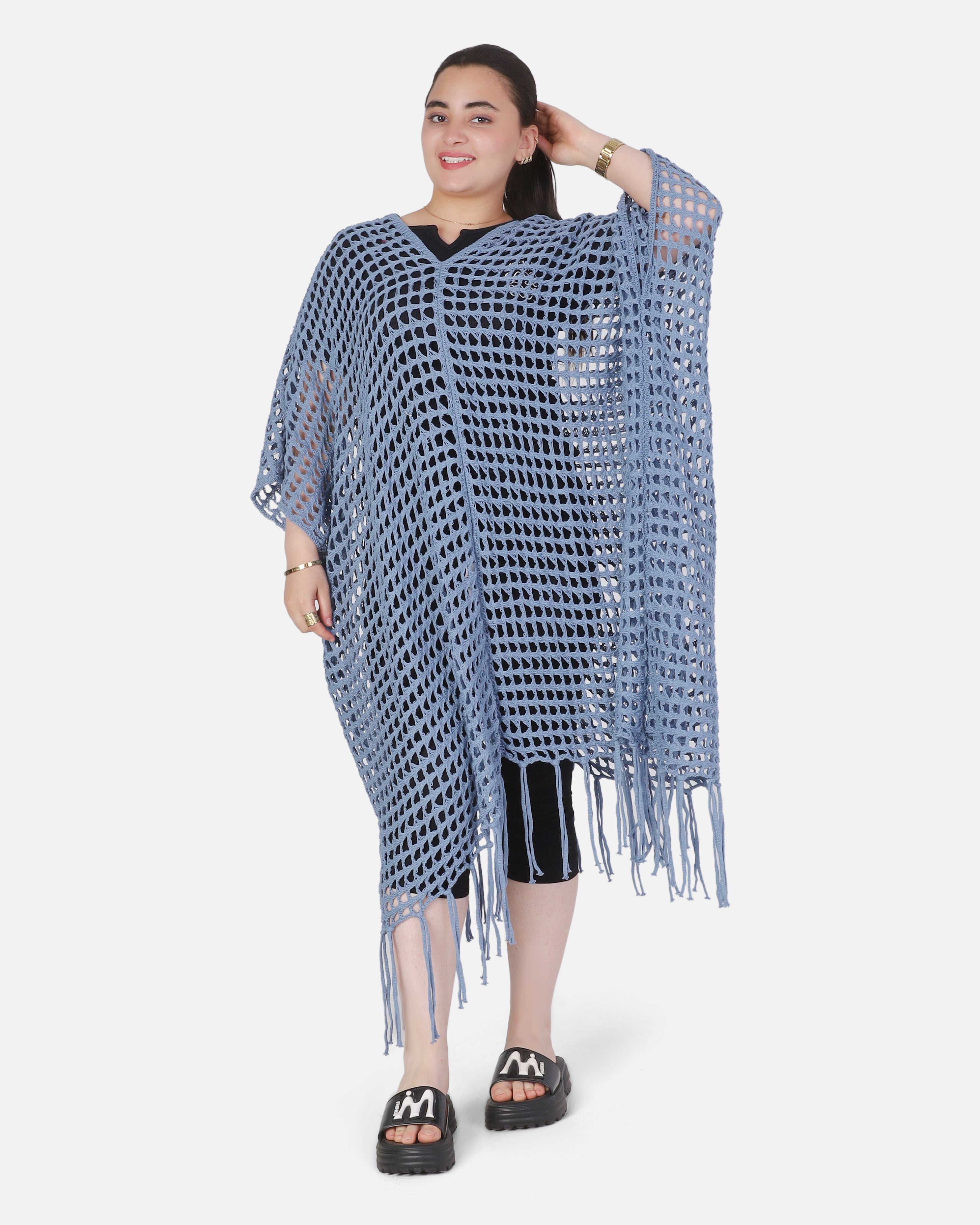 Crochet Open-Knit Poncho Cover-Up 20924047