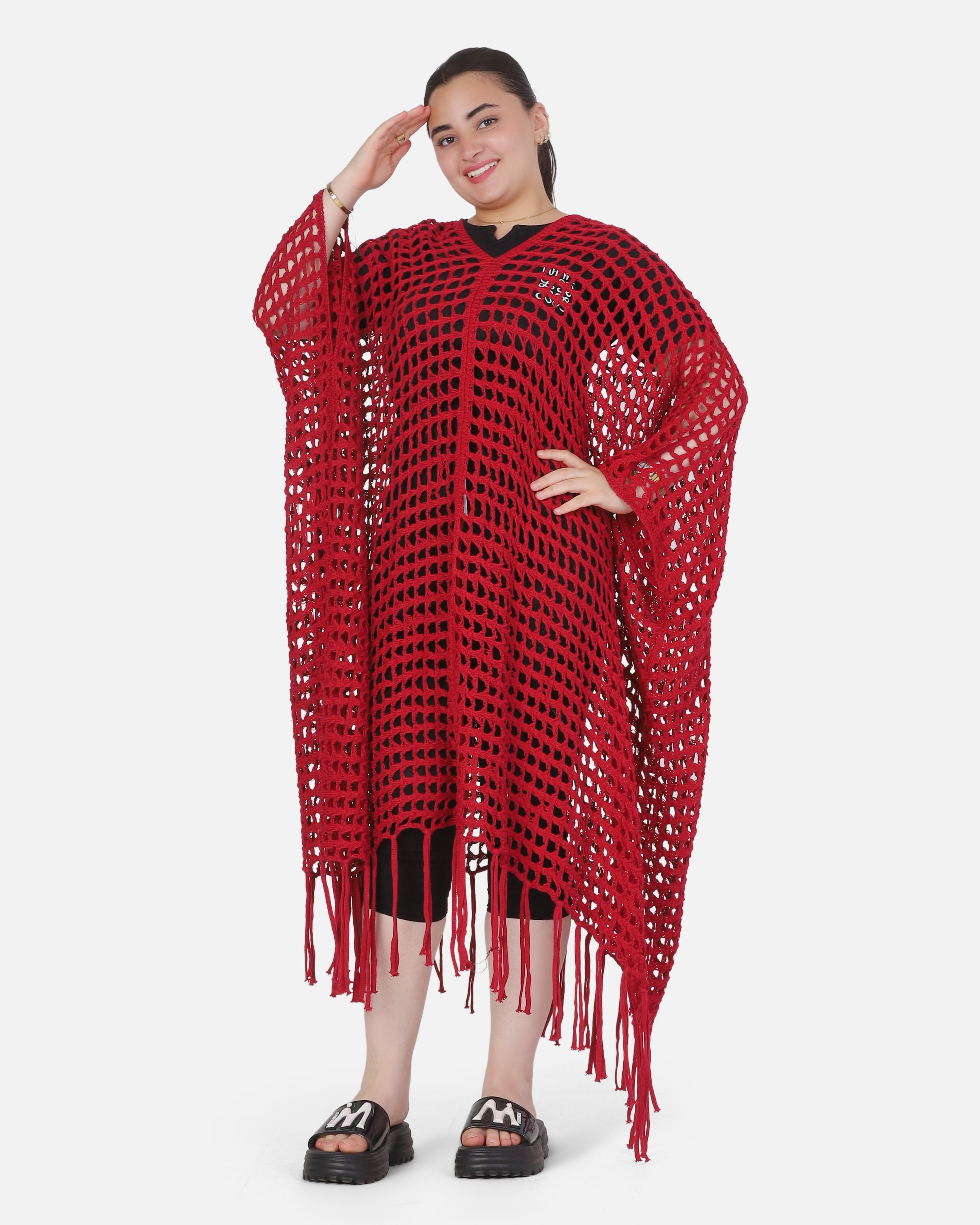 Crochet Open-Knit Poncho Cover-Up 20924047