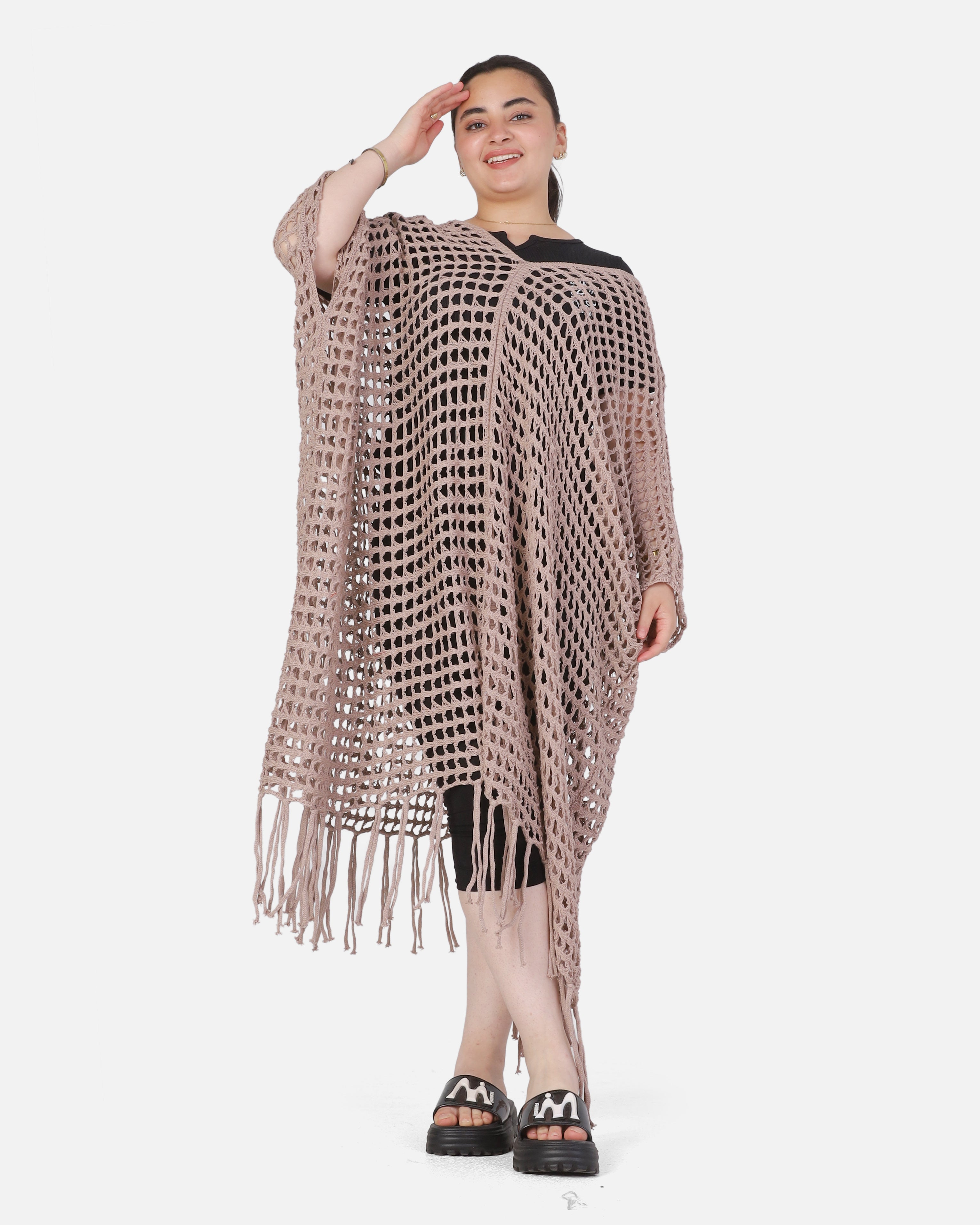 Crochet Open-Knit Poncho Cover-Up 20924047