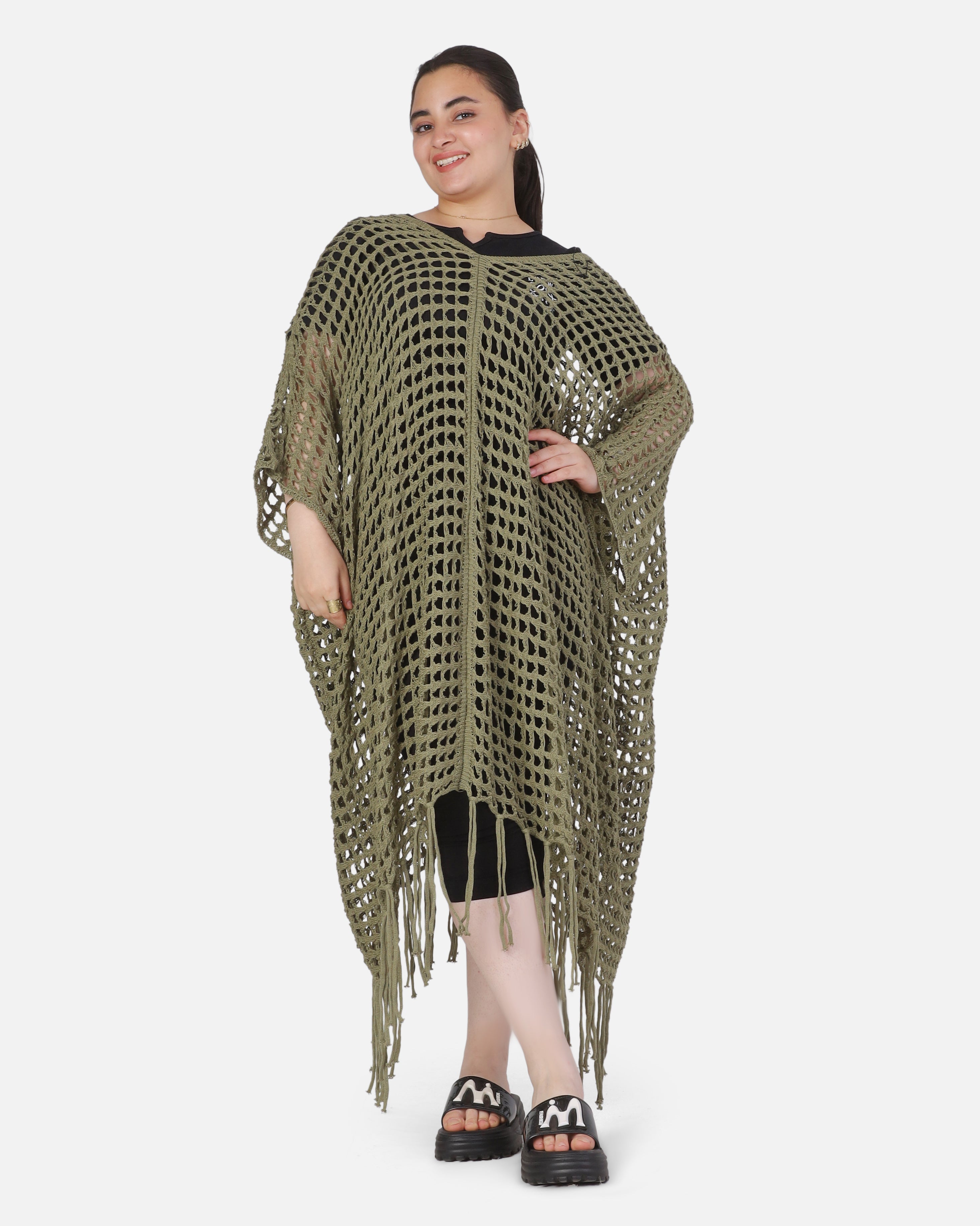 Crochet Open-Knit Poncho Cover-Up 20924047