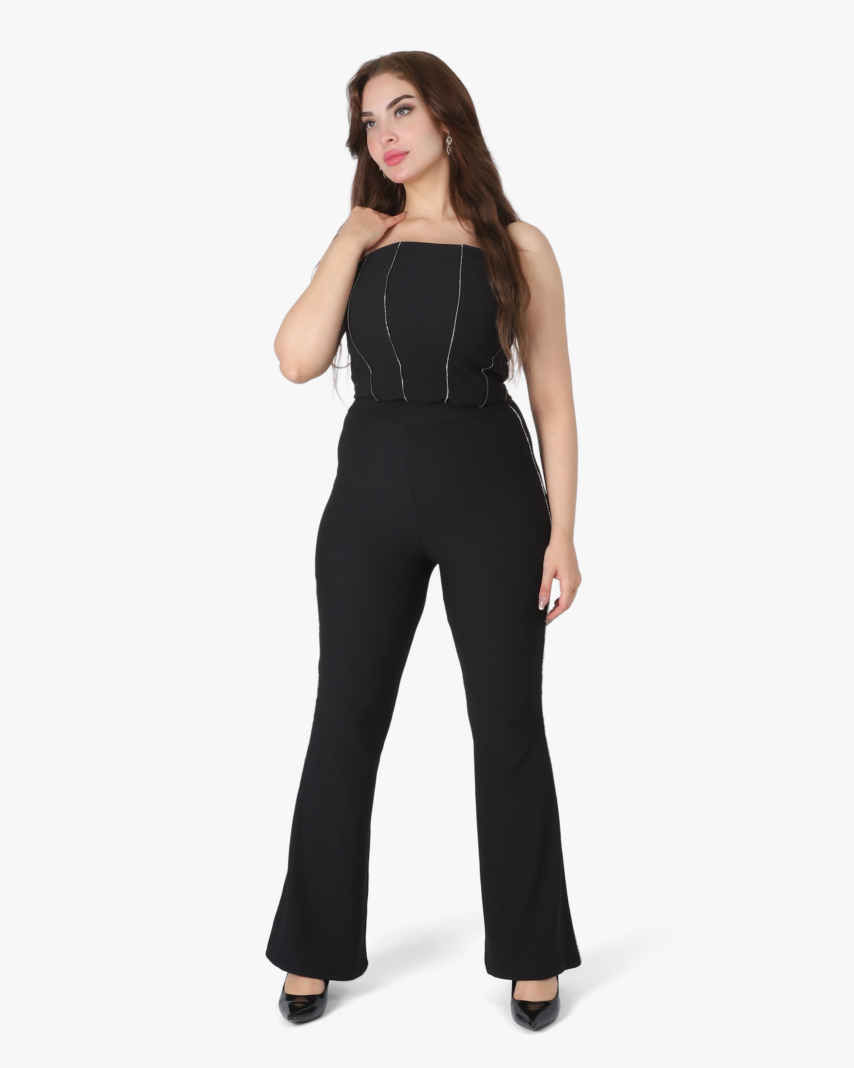 Sleeveless Cap Top & Flared Trousers Set 2092727