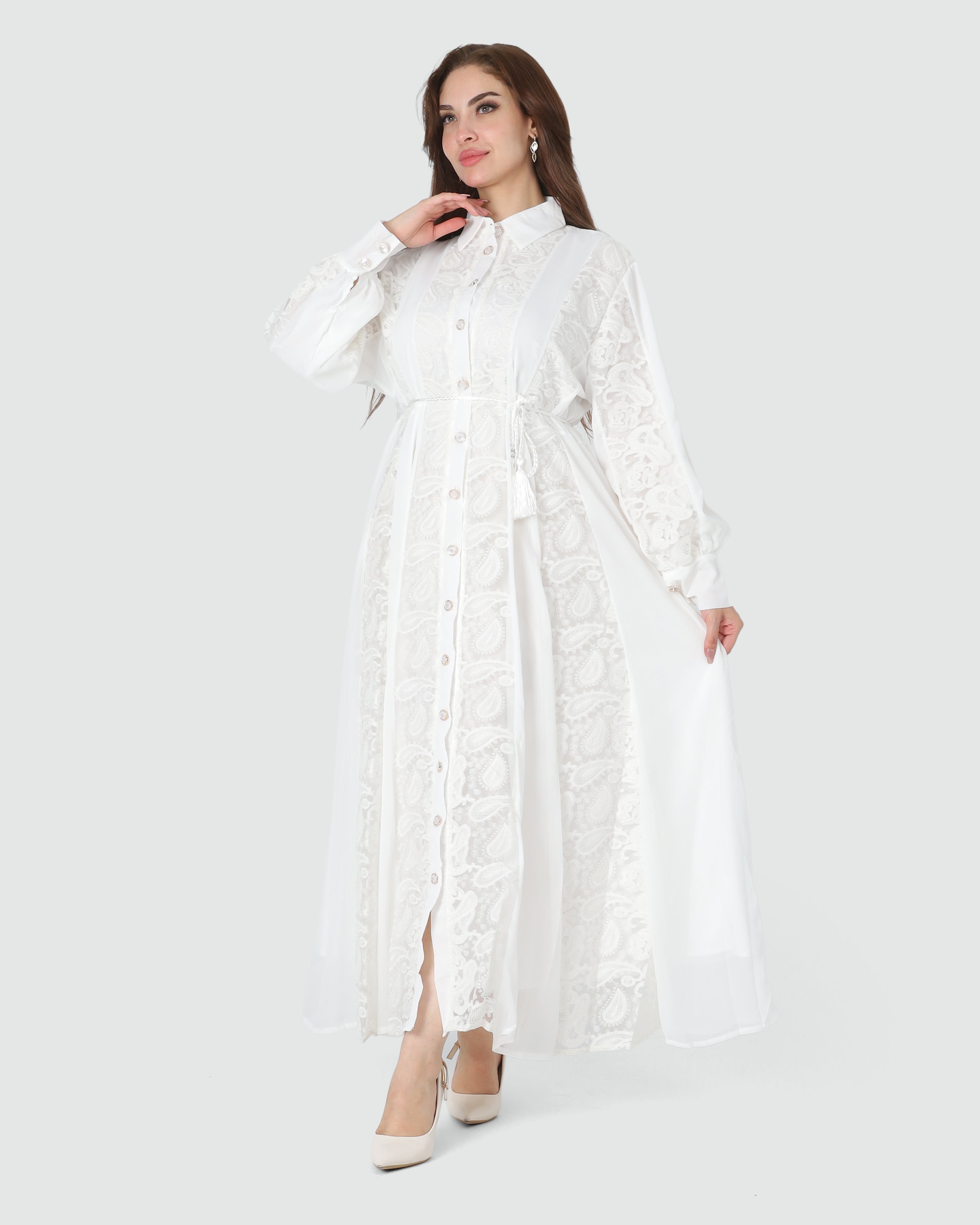 Elegant Embroidered Button Dress 20961011