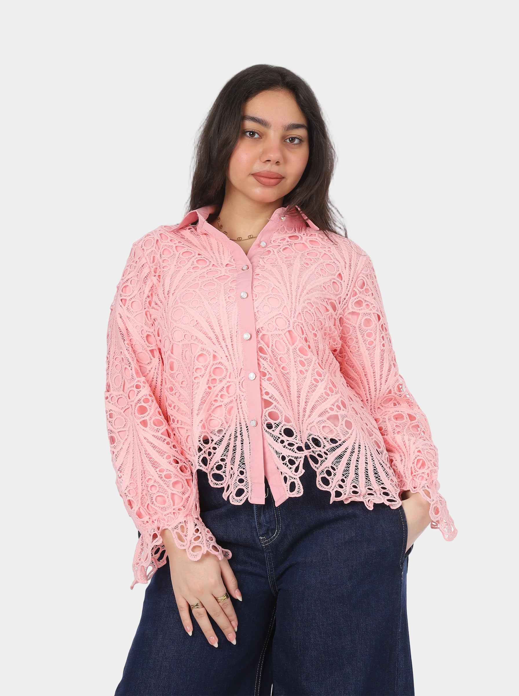Lace Button-Up Blouse 20961012