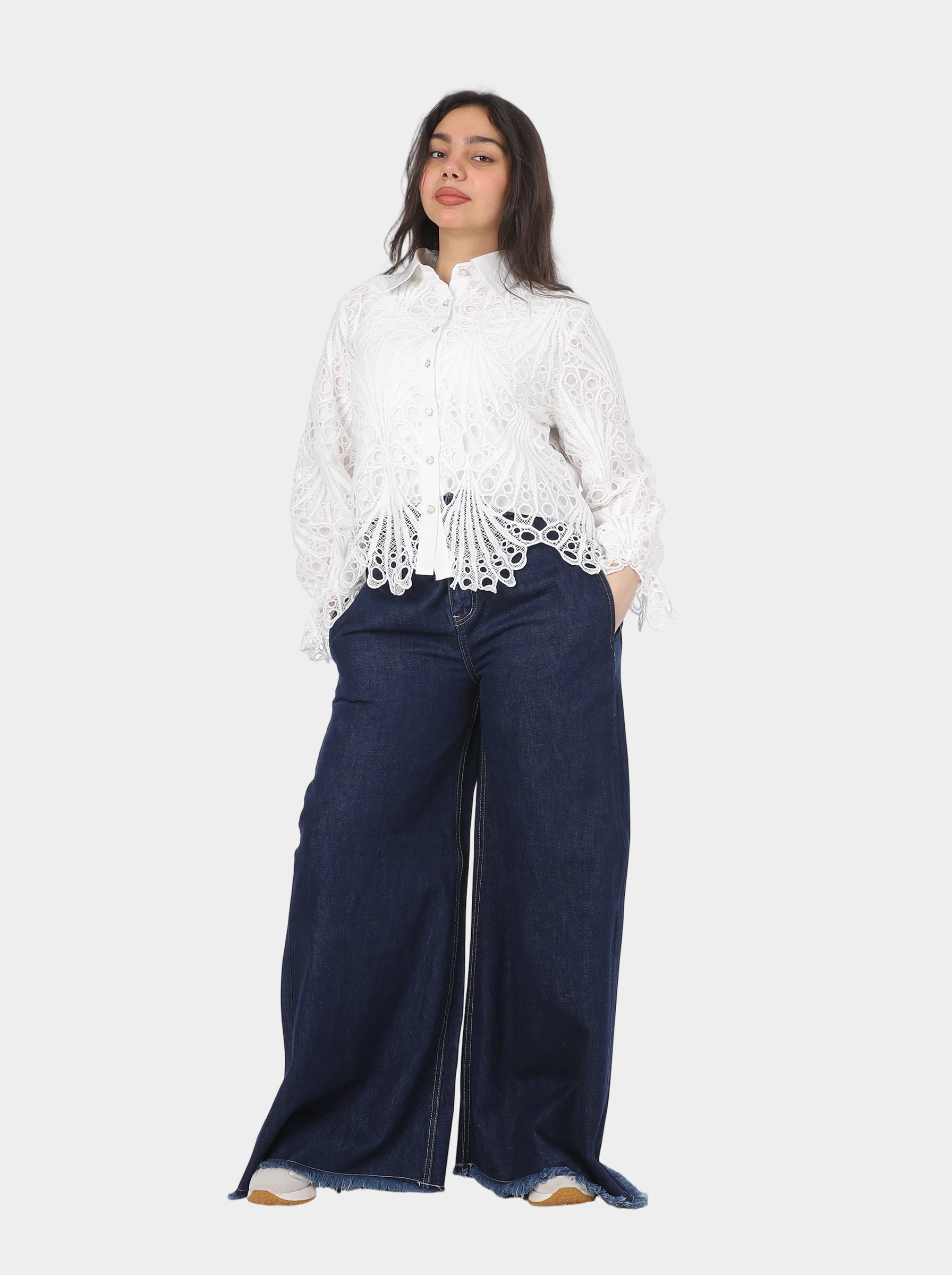 Lace Button-Up Blouse 20961012