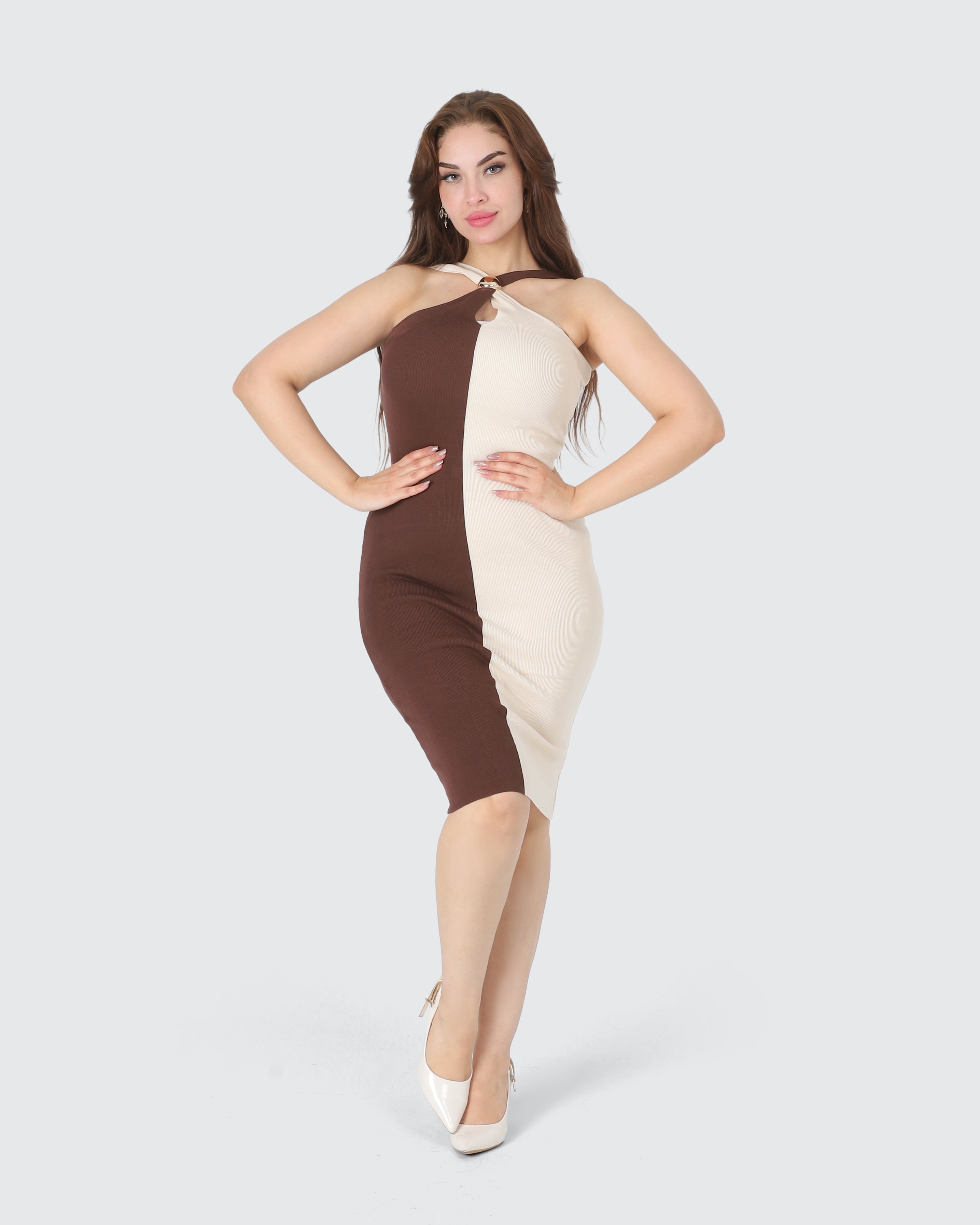 Two-Tone Color Block Midi Dress 20964897