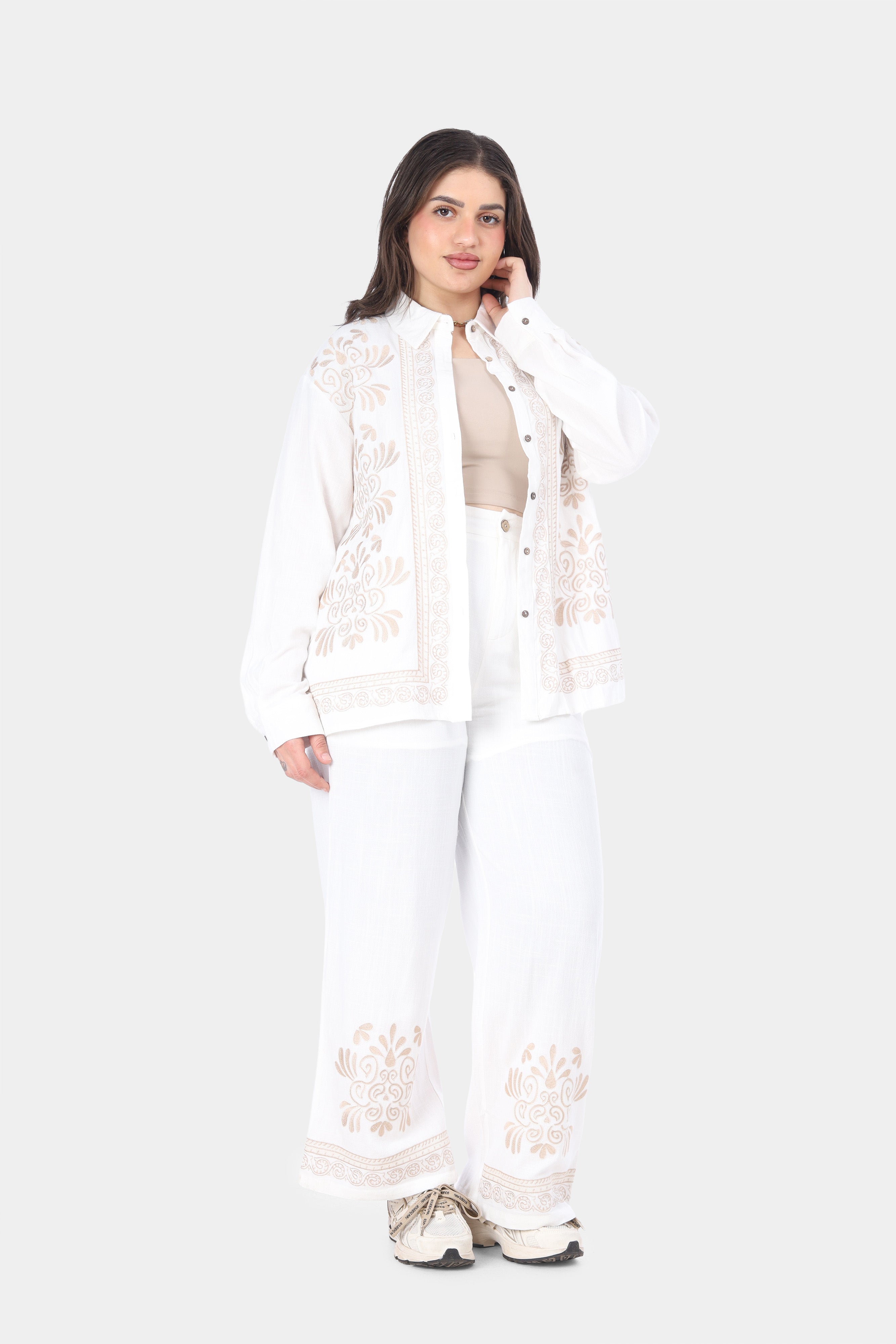Embroidered Linen Shirt & Pants Set 2096HS16