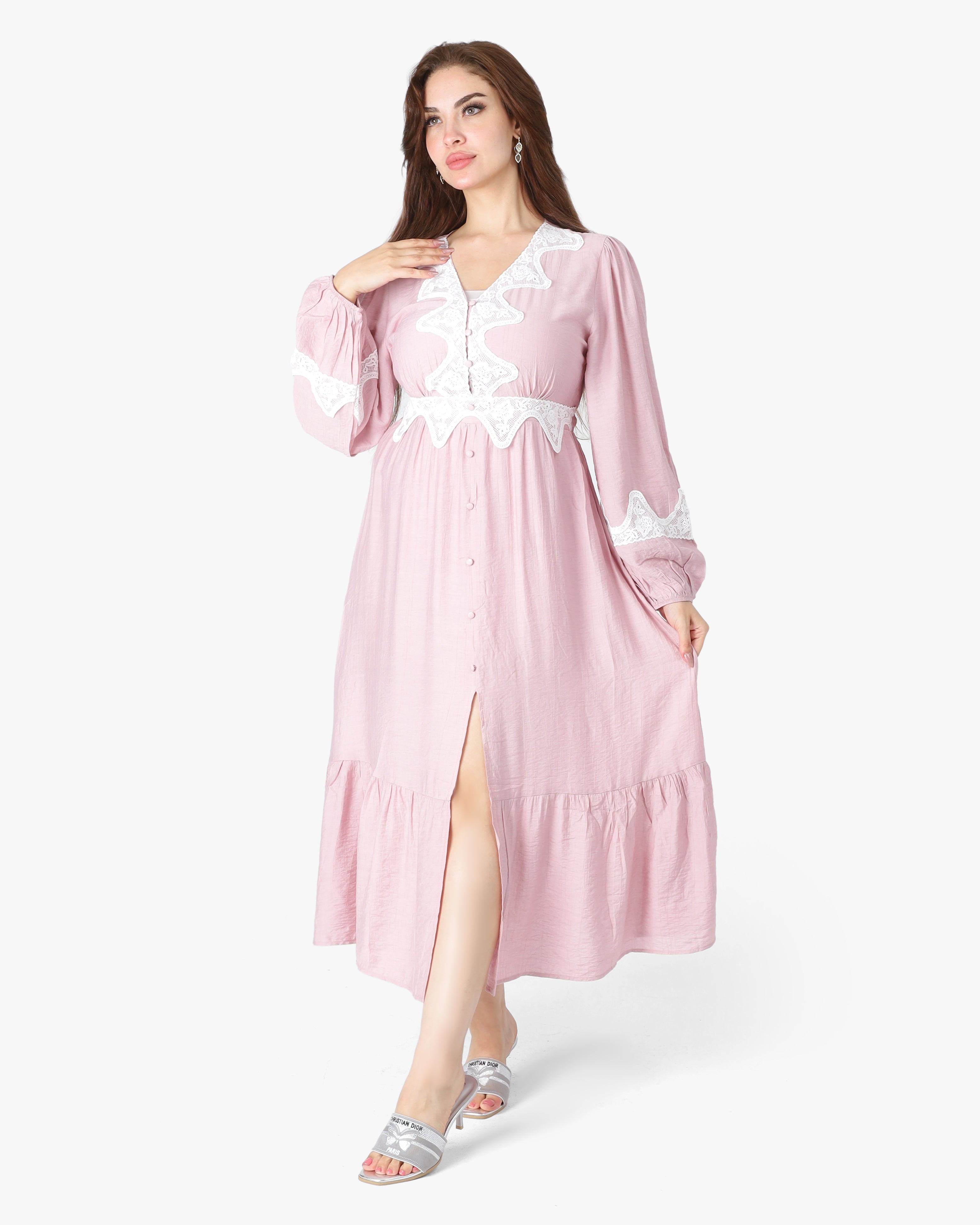 Button-Front Midi Dress with V-Neck 2096HS54