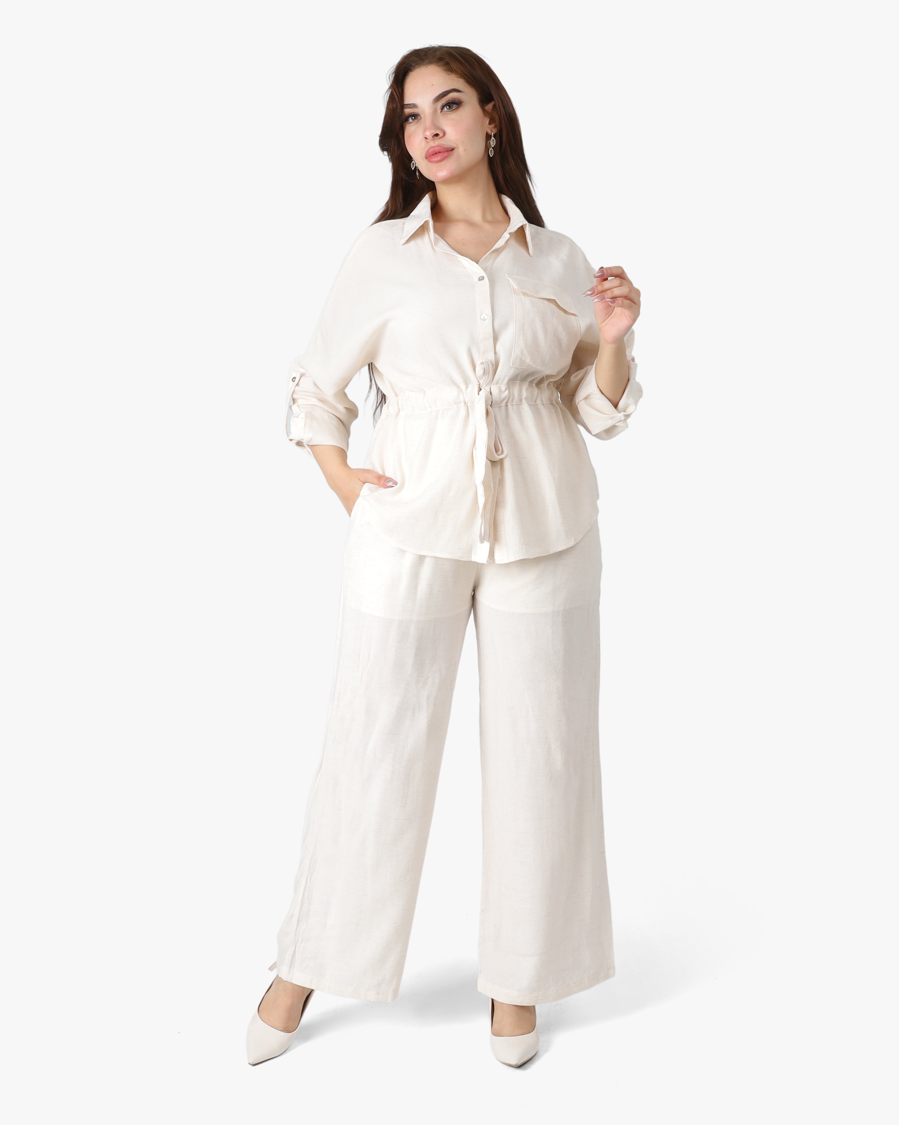 Blouse & Wide-Leg Trousers Set 2096HS63