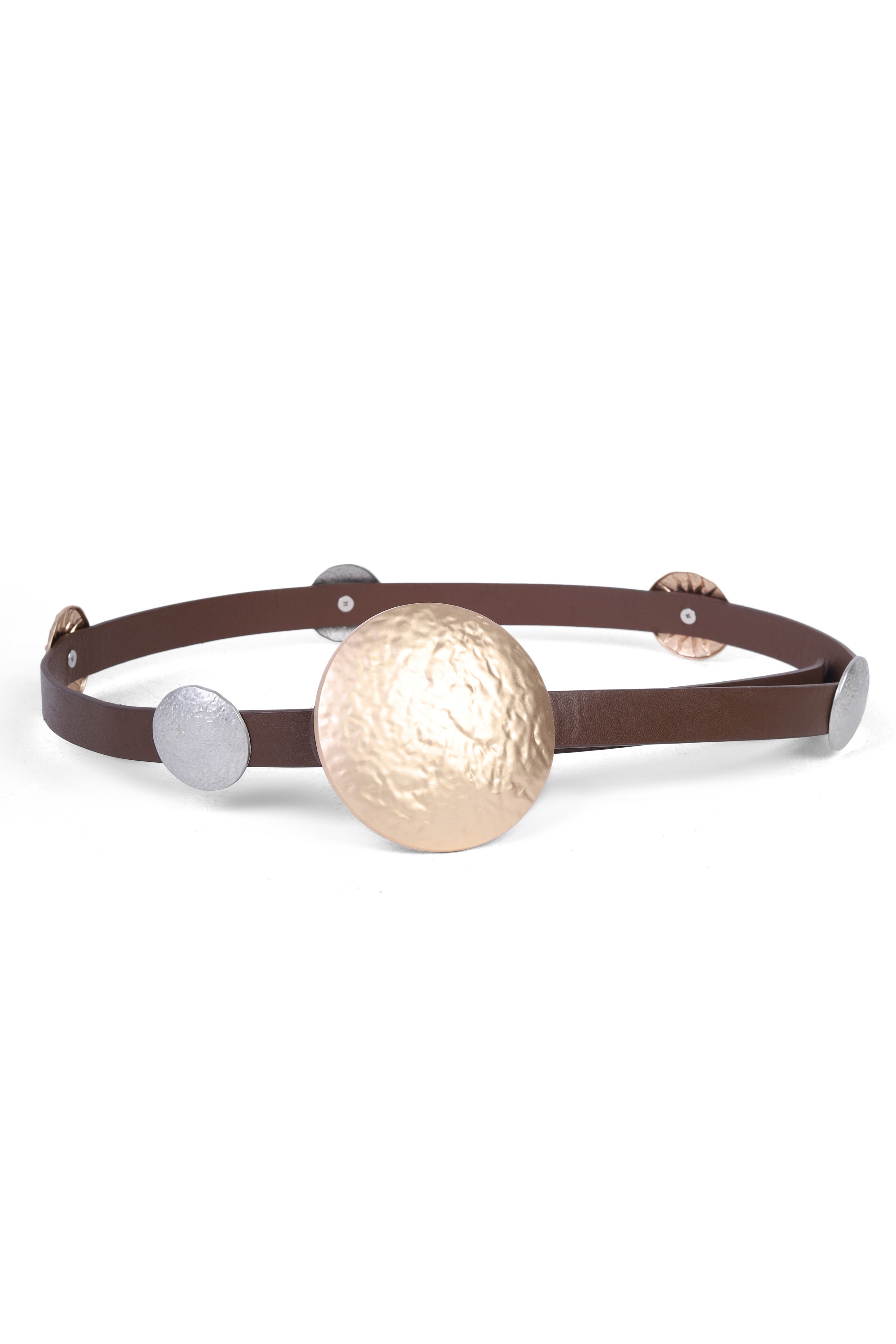 Leather Belt with Metal Rings 209938218